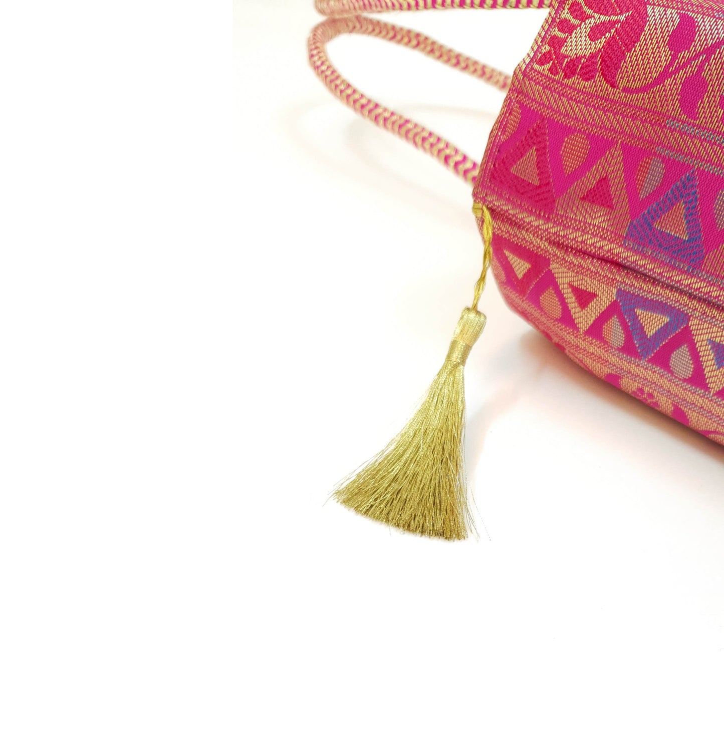 Pink Handbag Indian Ethnic Peacock Elephant Woven Zari Brocade Shoulder Hand Bag