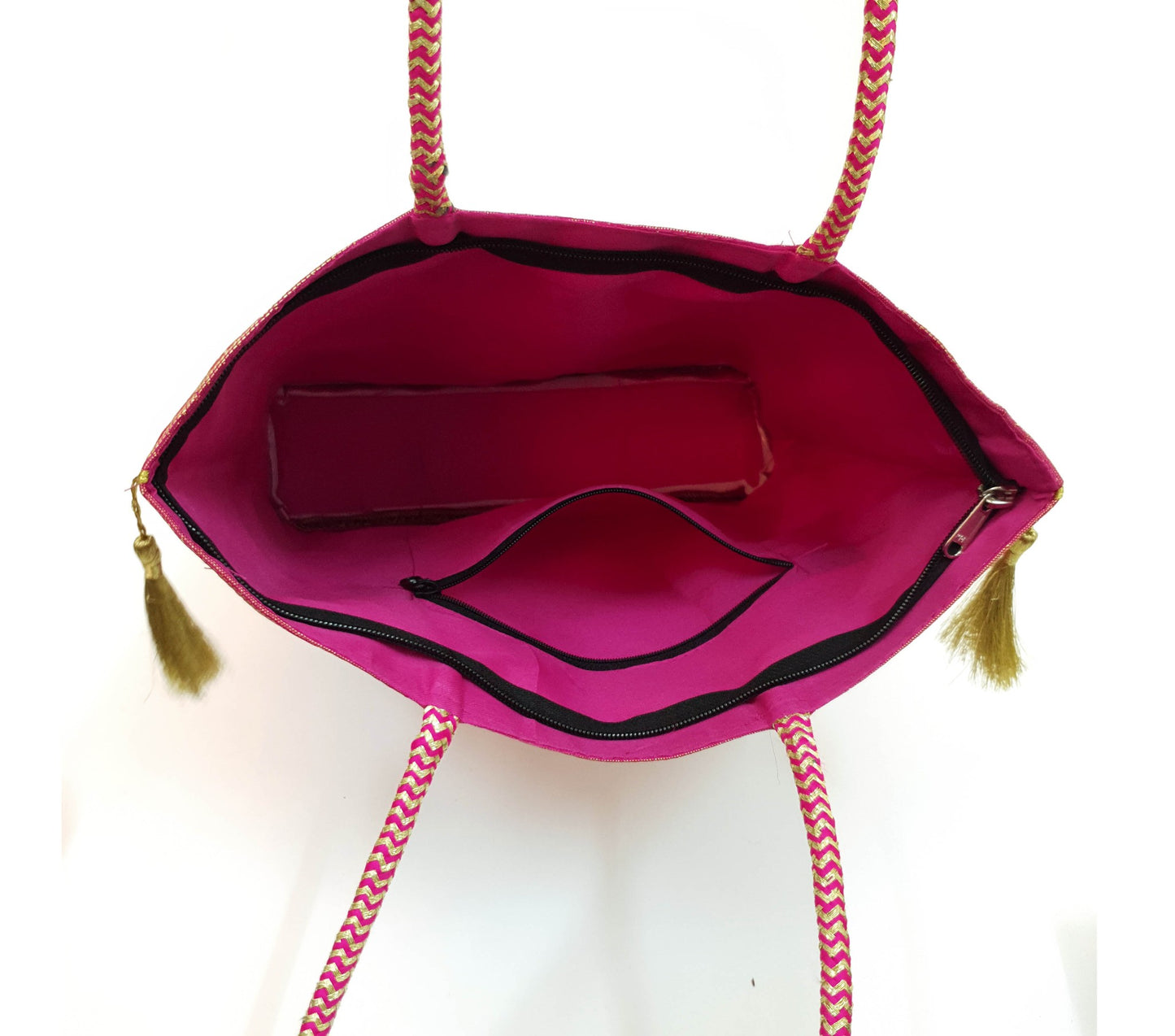 Pink Handbag Indian Ethnic Peacock Elephant Woven Zari Brocade Shoulder Hand Bag