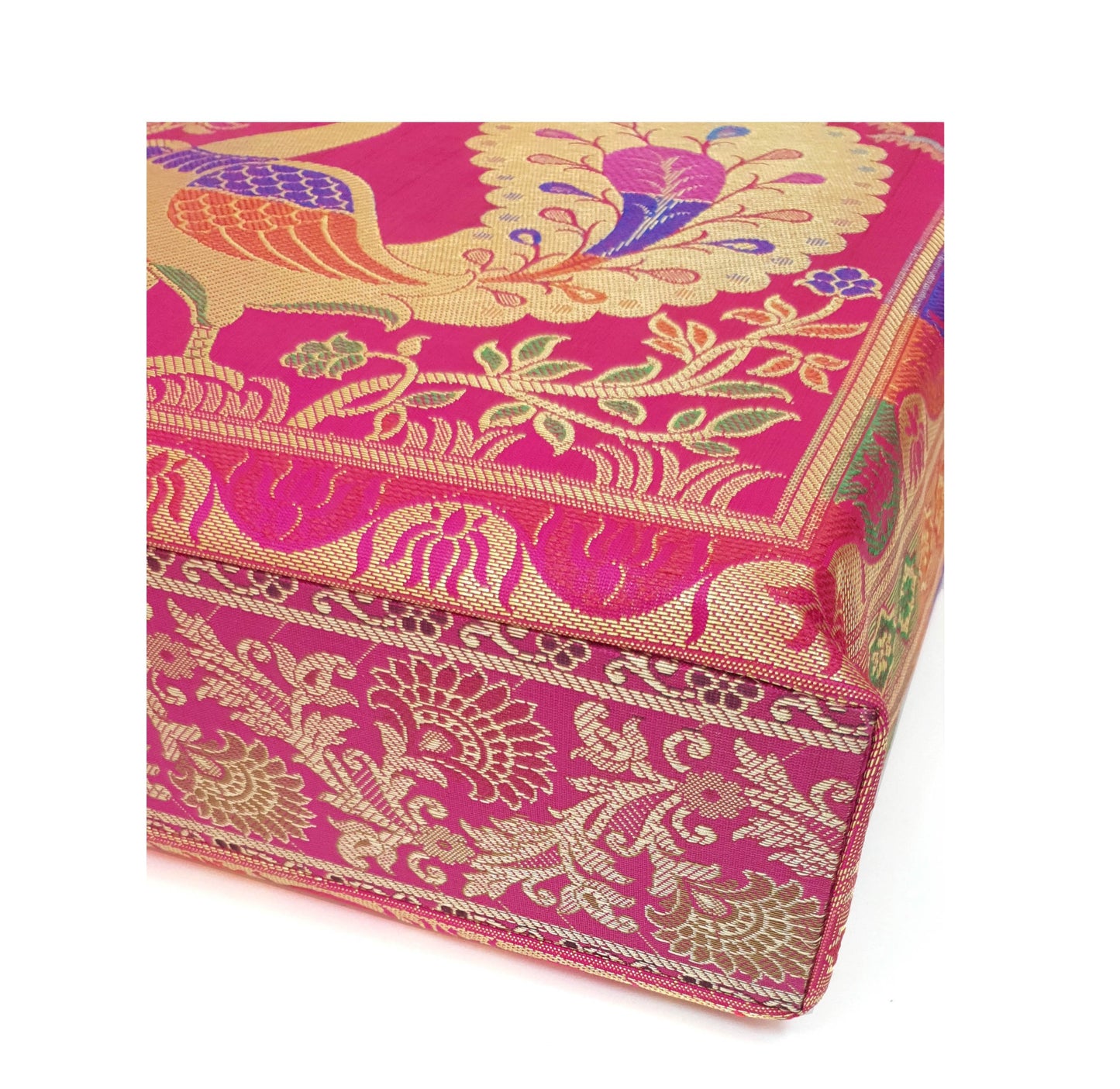 Pink Handbag Indian Ethnic Woven Zari Brocade Fabric Peacock Shoulder Hand Bag