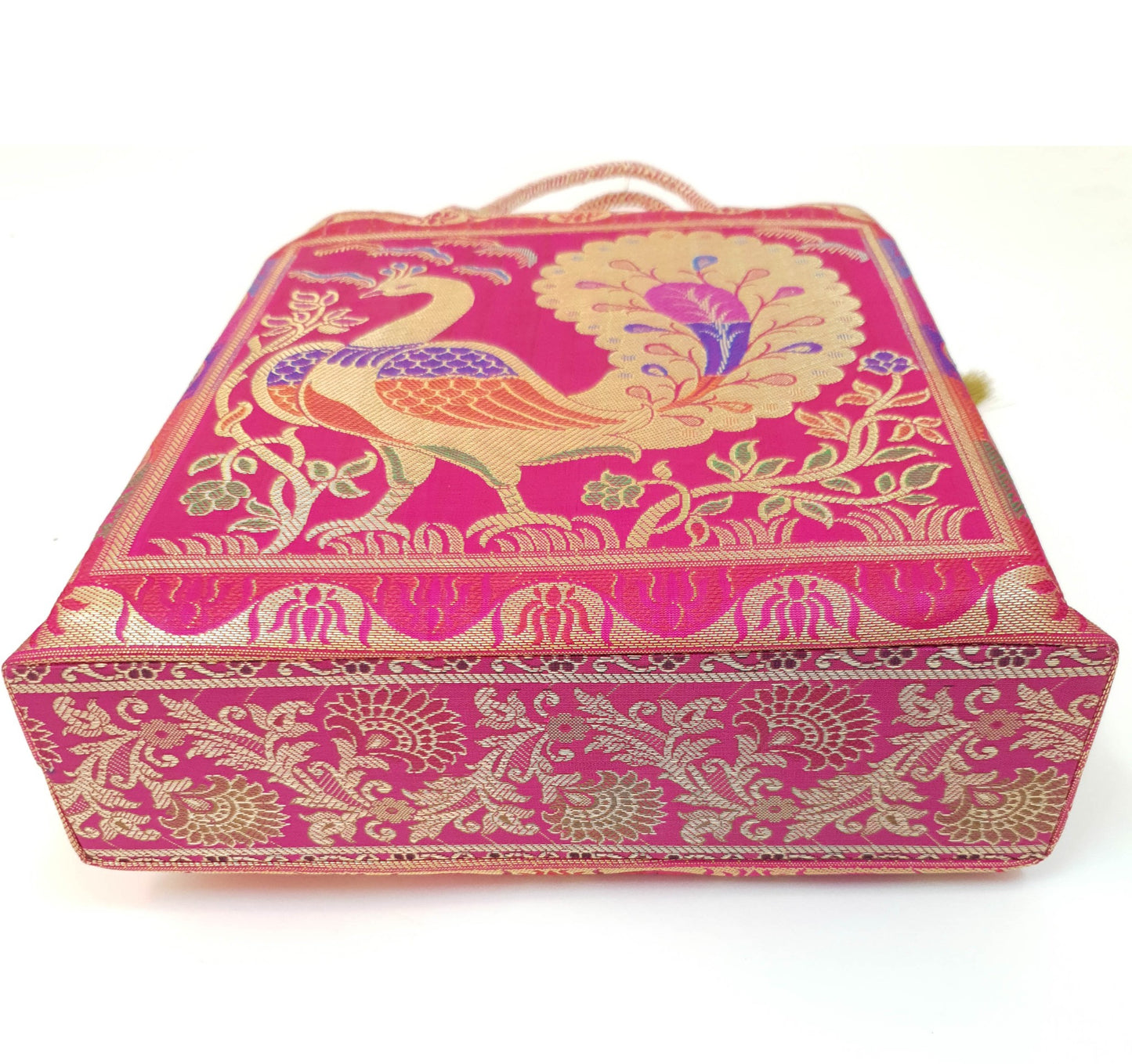 Pink Handbag Indian Ethnic Woven Zari Brocade Fabric Peacock Shoulder Hand Bag
