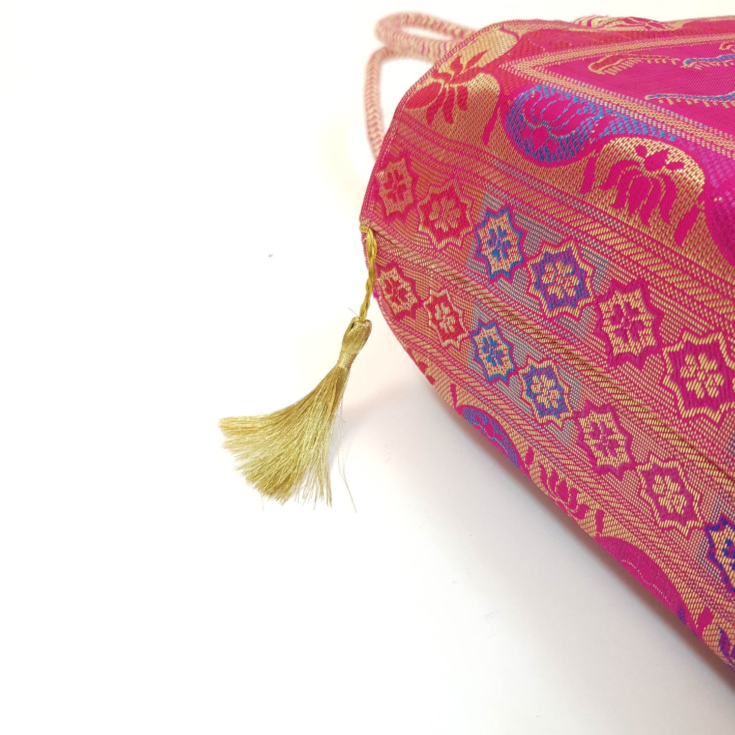 Pink Handbag Indian Ethnic Woven Zari Brocade Fabric Peacock Shoulder Hand Bag