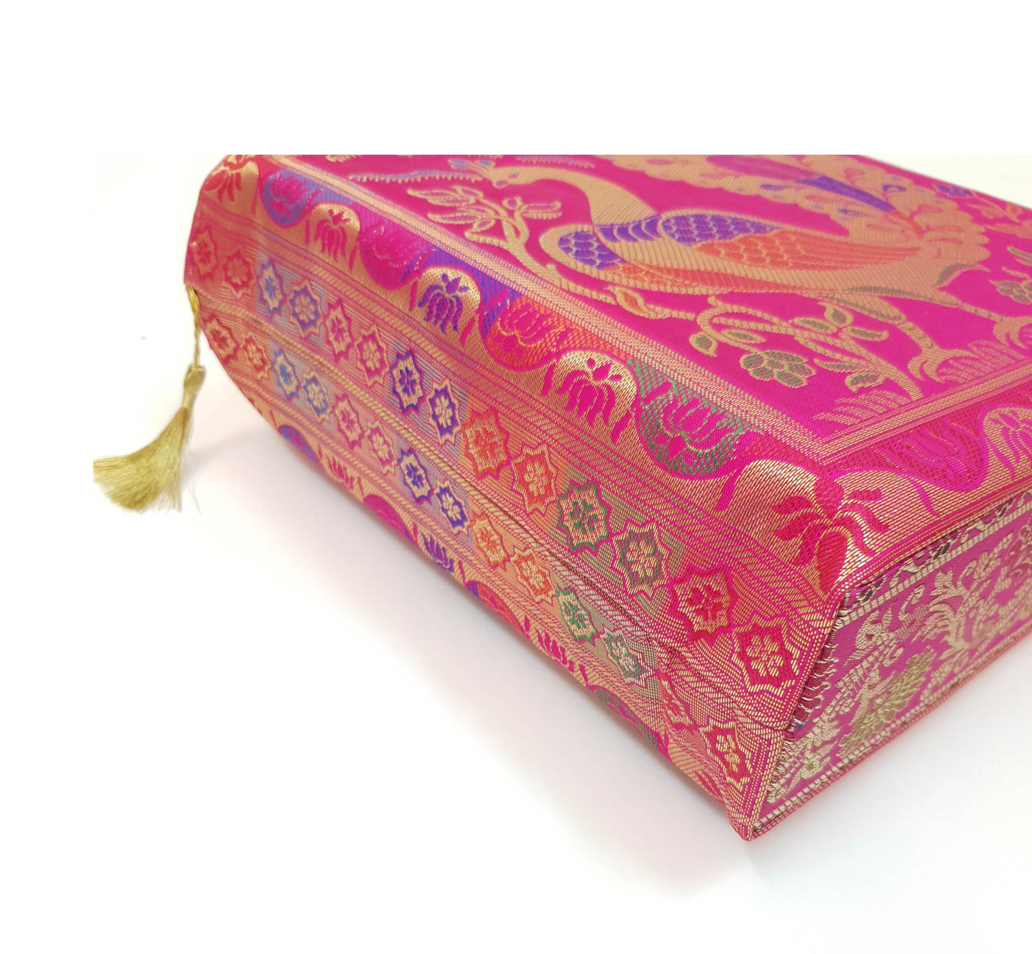 Pink Handbag Indian Ethnic Woven Zari Brocade Fabric Peacock Shoulder Hand Bag