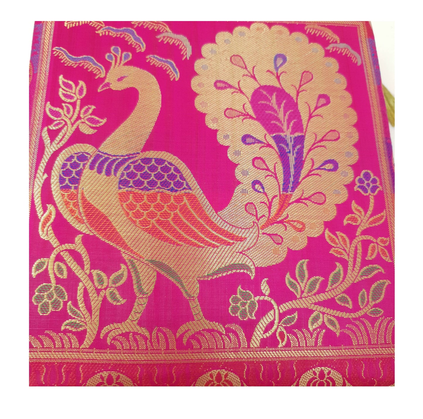 Pink Handbag Indian Ethnic Woven Zari Brocade Fabric Peacock Shoulder Hand Bag