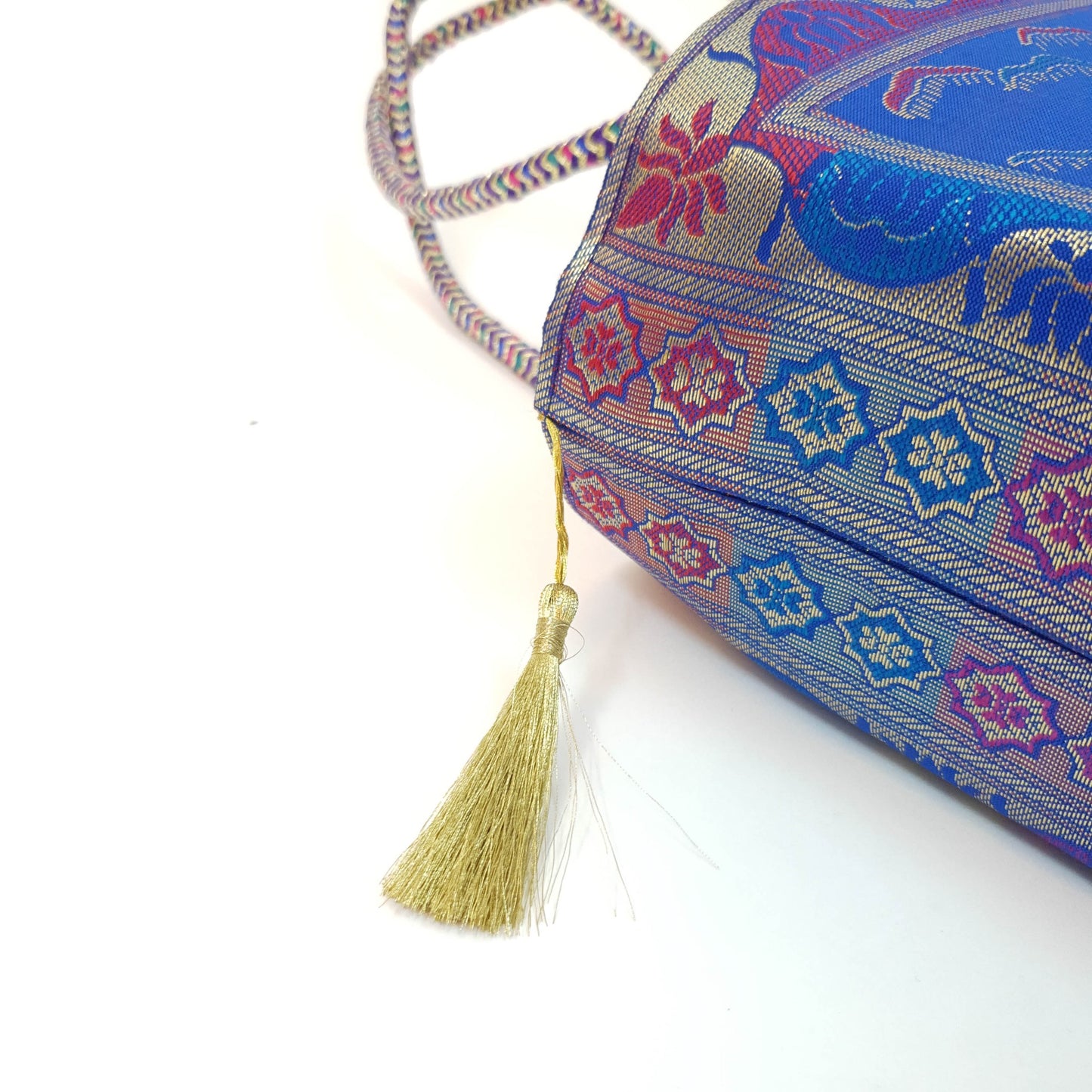 Blue Handbag Indian Ethnic Peacock Woven Zari Brocade Fabric Shoulder Hand Bag