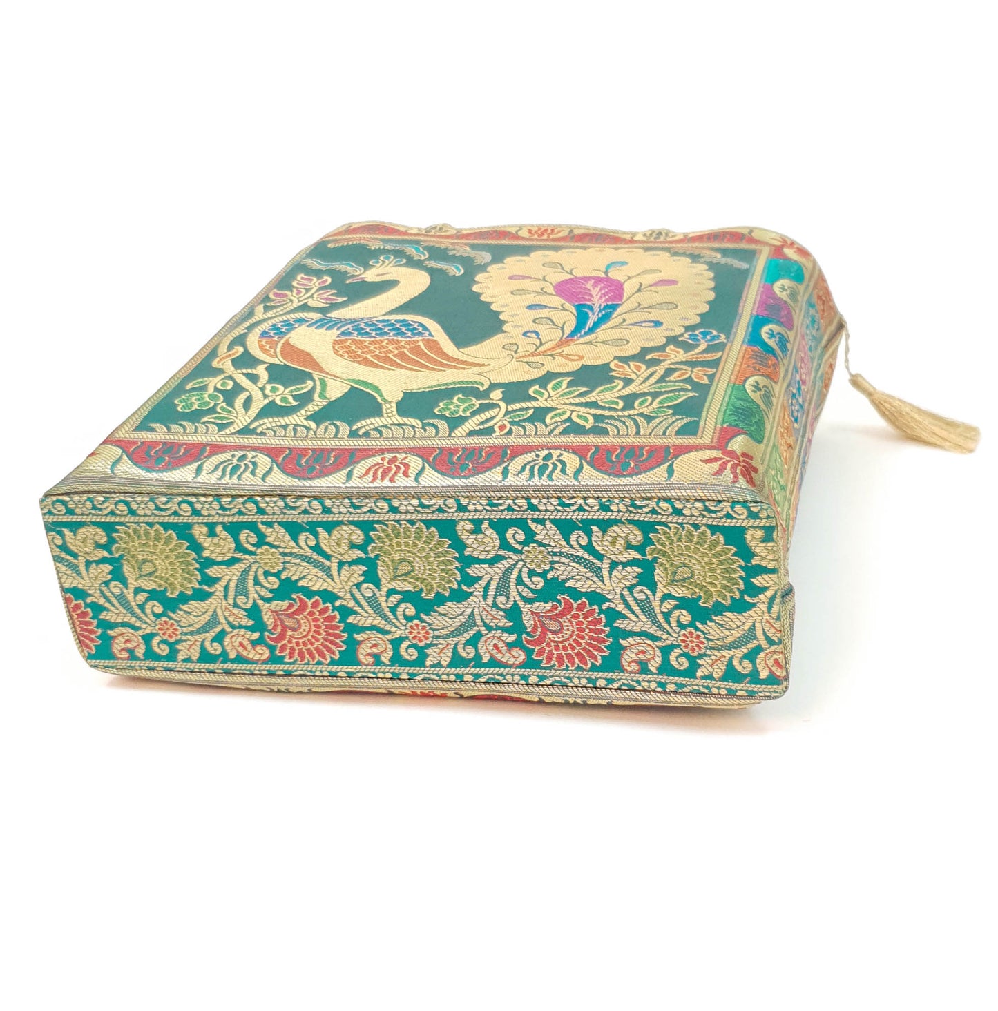 Ethnic Teal Green Handbag Peacock Woven Zari Brocade Fabric Classy Shoulder Bag