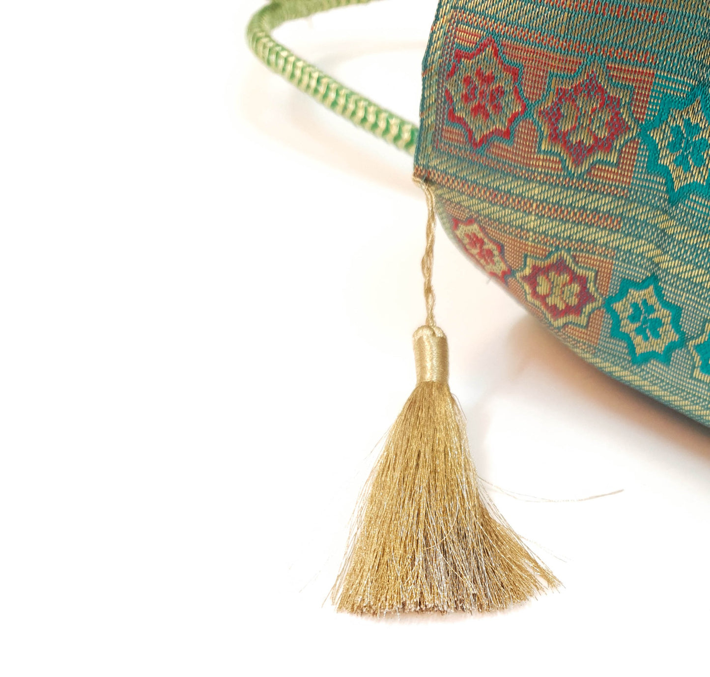 Ethnic Teal Green Handbag Peacock Woven Zari Brocade Fabric Classy Shoulder Bag