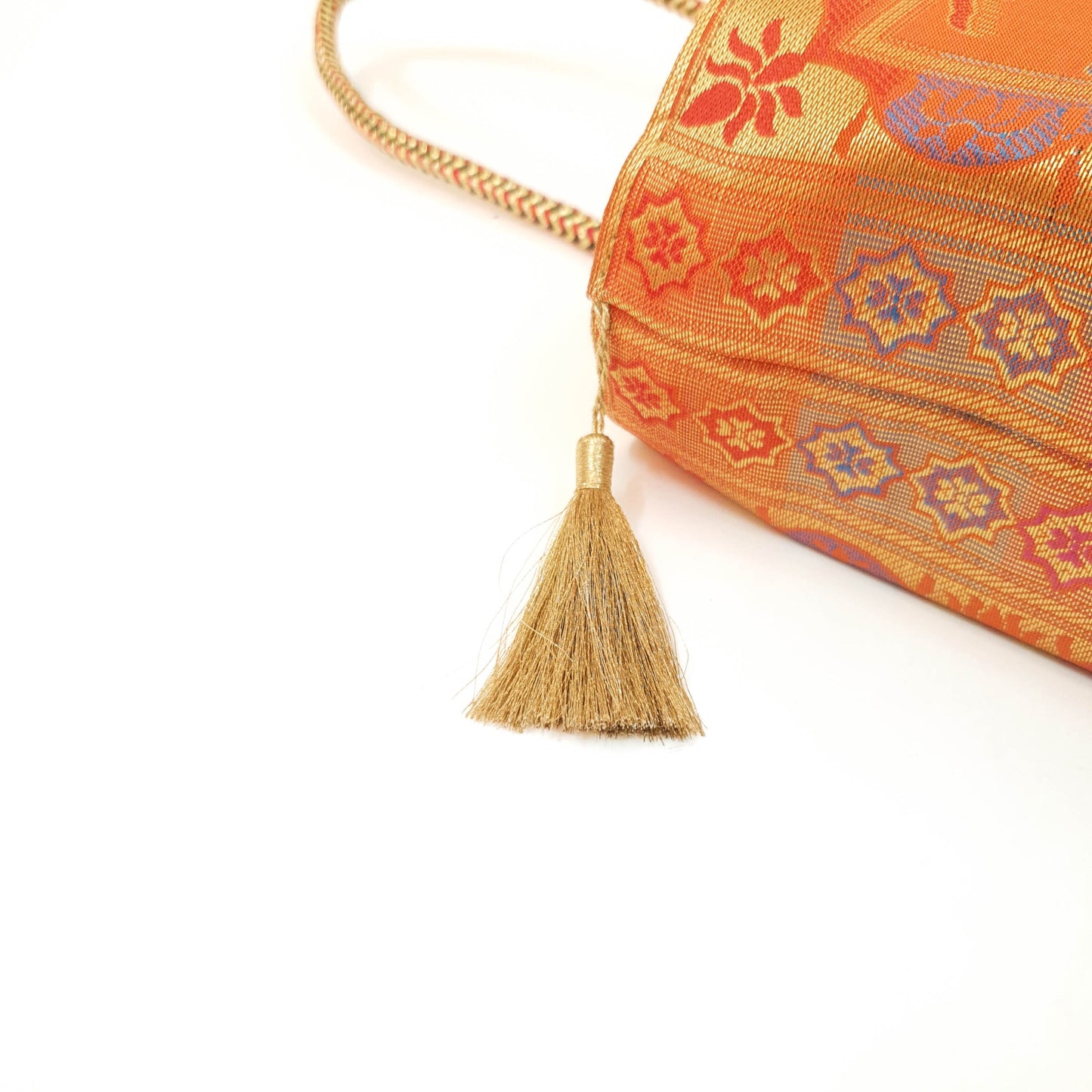 Ethnic Handbag Orange Peacock Woven Zari Brocade Fabric Casual Shoulder Bag