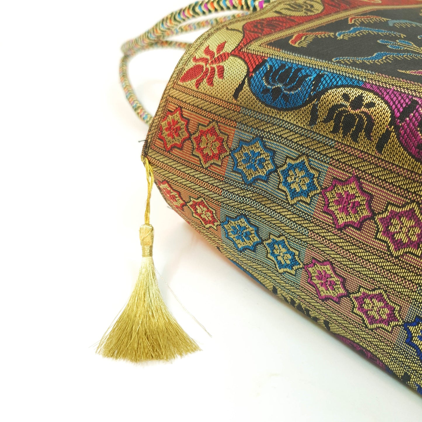 Black Handbag Indian Ethnic Peacock Woven Zari Brocade Fabric Shoulder Hand Bag