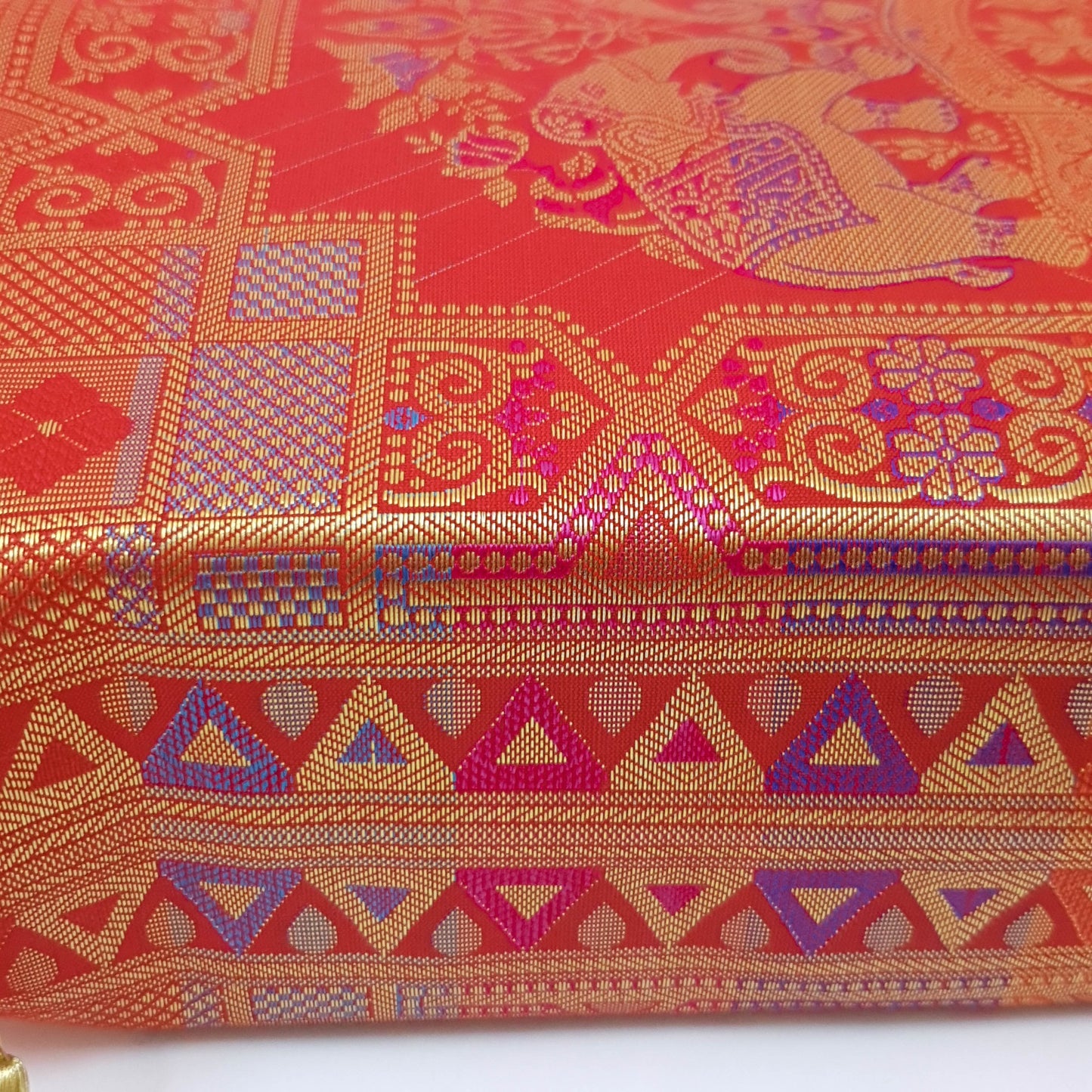 Wedding Red Hand Bag Banarasi Zari Brocade Golden Tassels in Elephant Motif