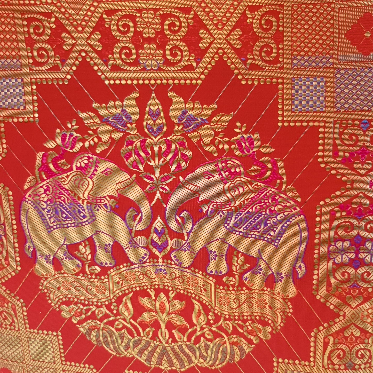 Wedding Red Hand Bag Banarasi Zari Brocade Golden Tassels in Elephant Motif
