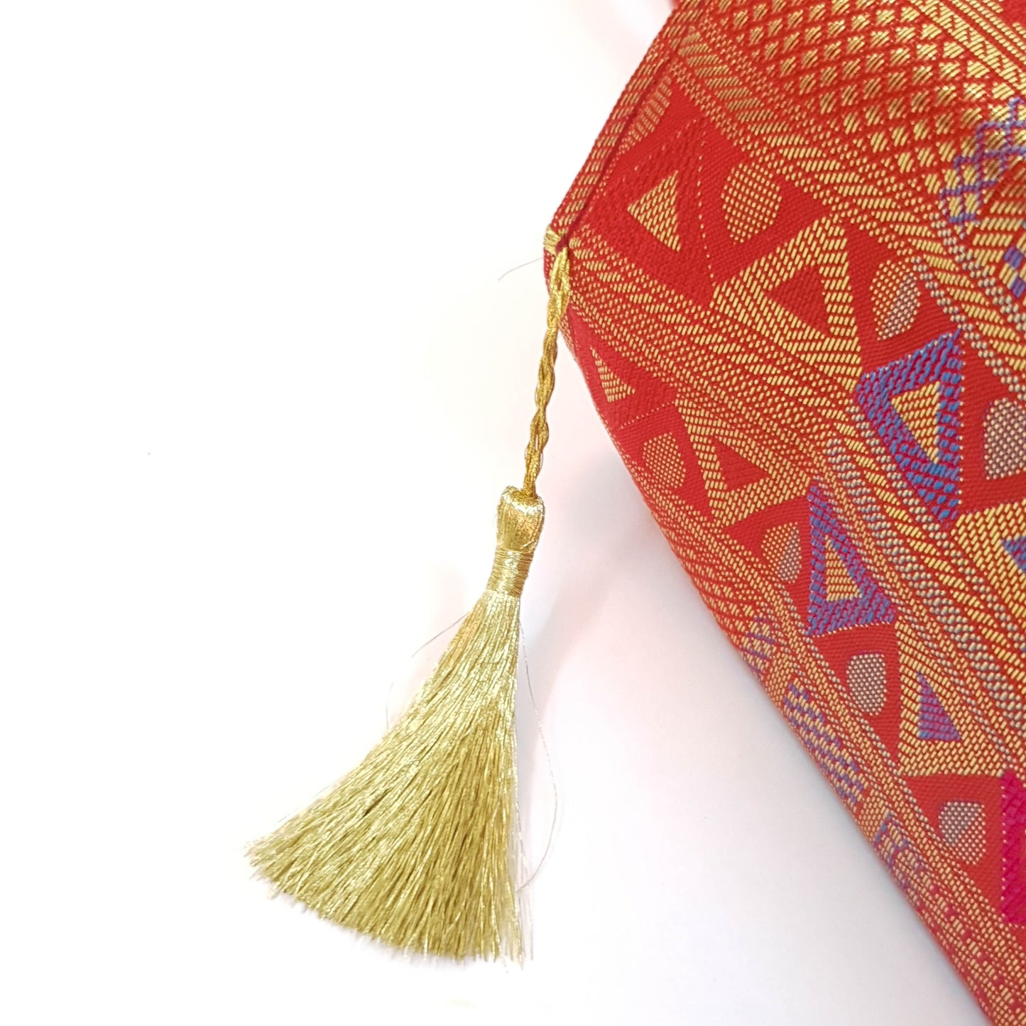 Wedding Red Hand Bag Banarasi Zari Brocade Golden Tassels in Elephant Motif