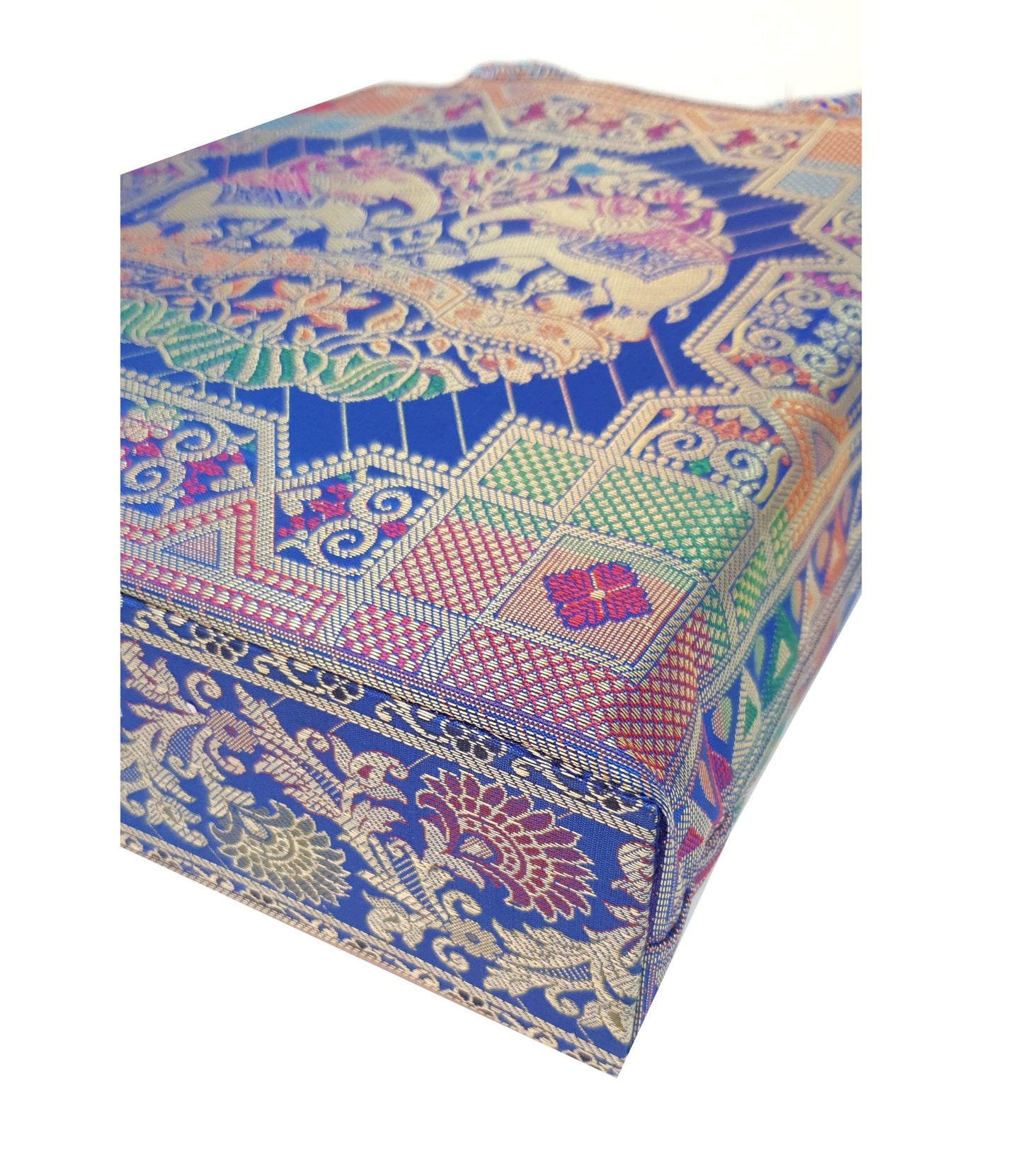 Blue Hand Bag Traditional Banarasi Zari Brocade Golden Tassels Elephant Motif