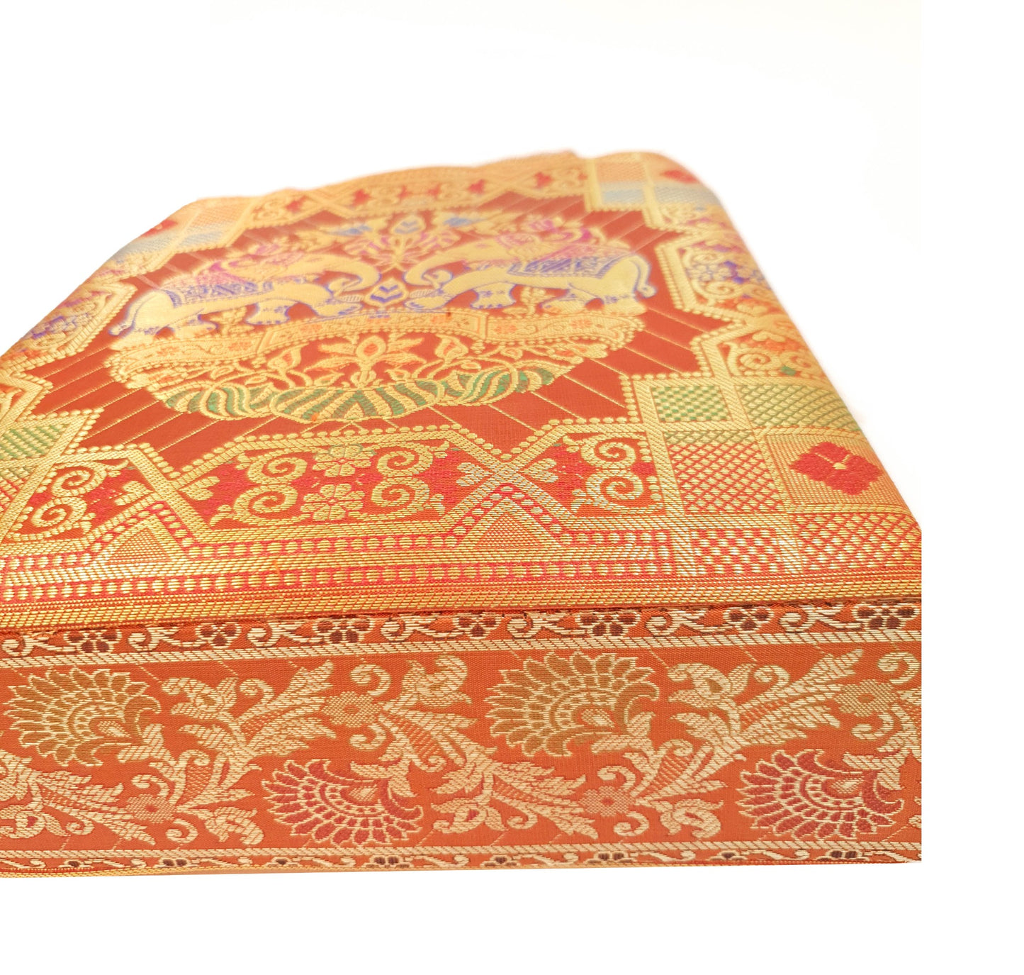 Orange Traditional Hand Bag Banarasi Zari Brocade Golden Tassels Elephant Motif