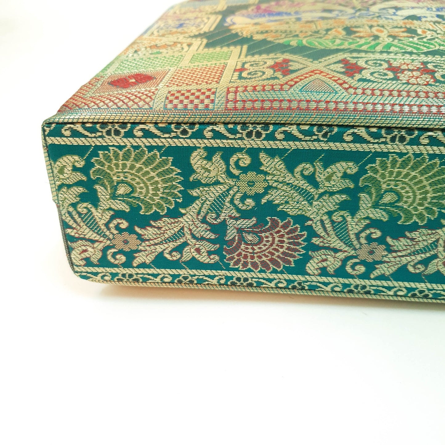 Teal Green Hand Bag Ethnic Banarasi Zari Brocade Golden Tassels Elephant Motif