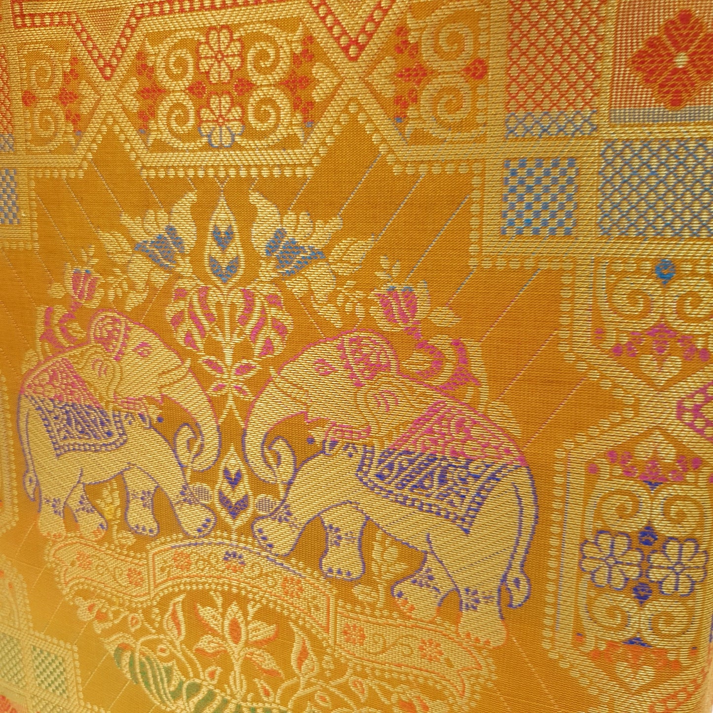 Mustard Hand Bag Ethnic Banarasi Zari Brocade Golden Tassels In Elephant Motif