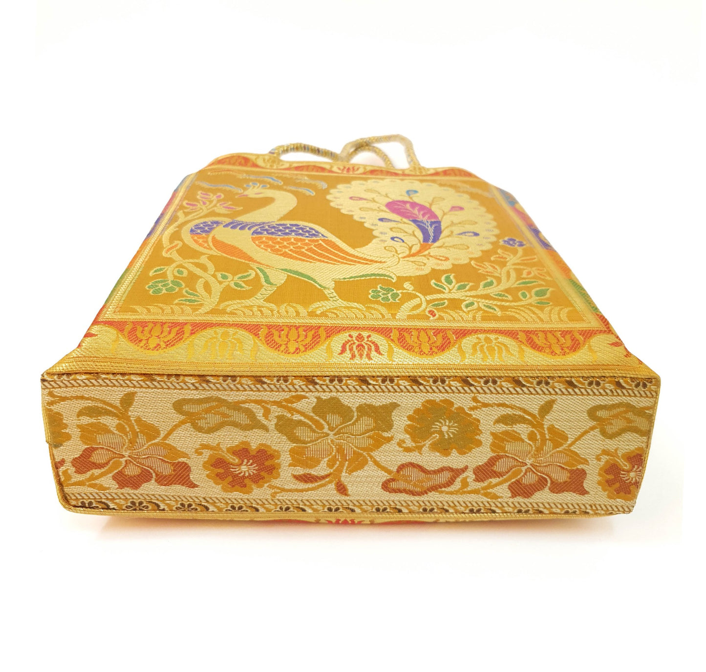 Mustard Handbag Indian Ethnic Peacock Woven Zari Brocade Fabric Shoulder Bag