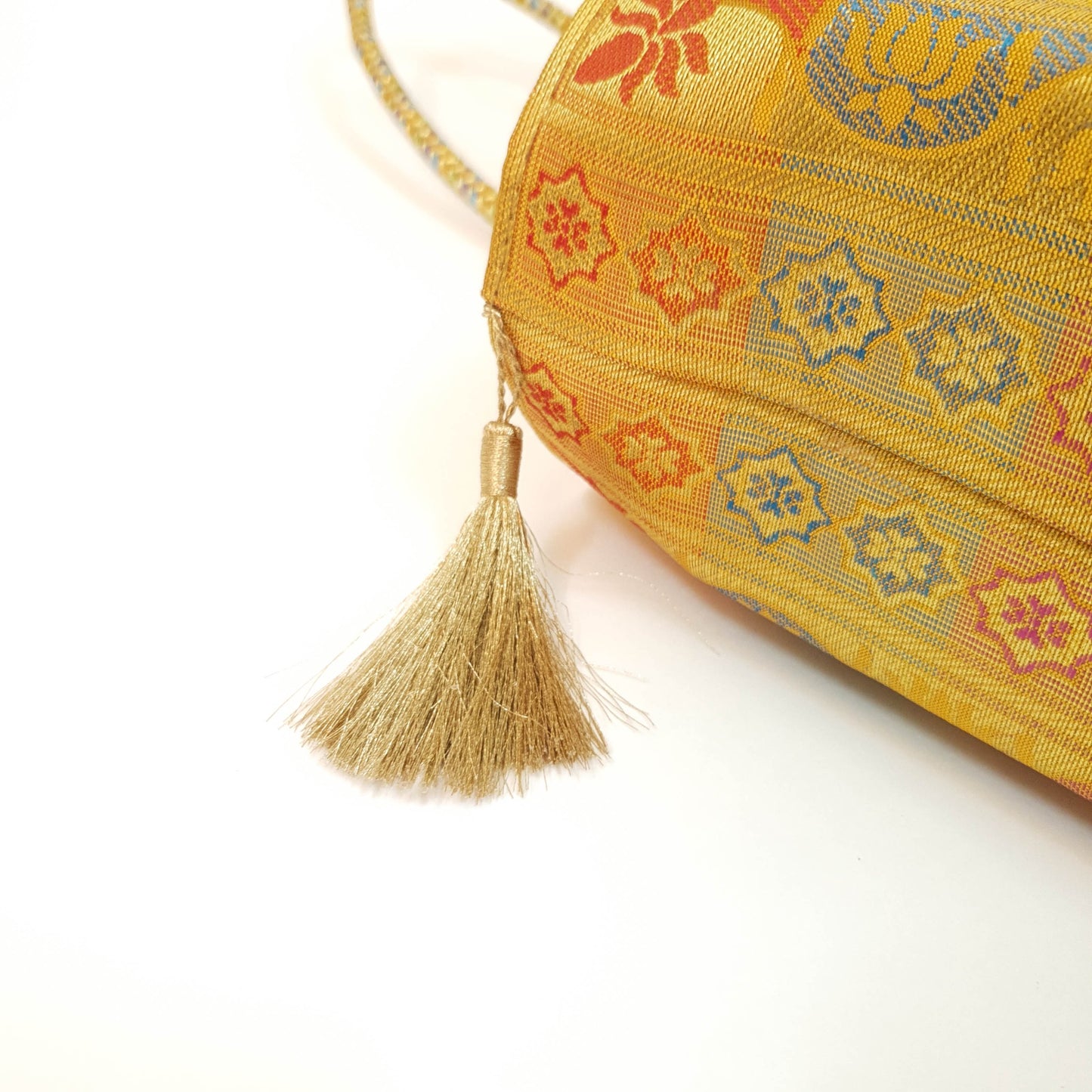 Mustard Handbag Indian Ethnic Peacock Woven Zari Brocade Fabric Shoulder Bag