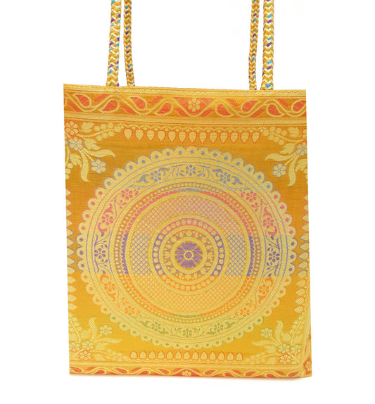 Mandala Mustard Handbag Indian Ethnic Woven Zari Brocade Shoulder Hand Bag