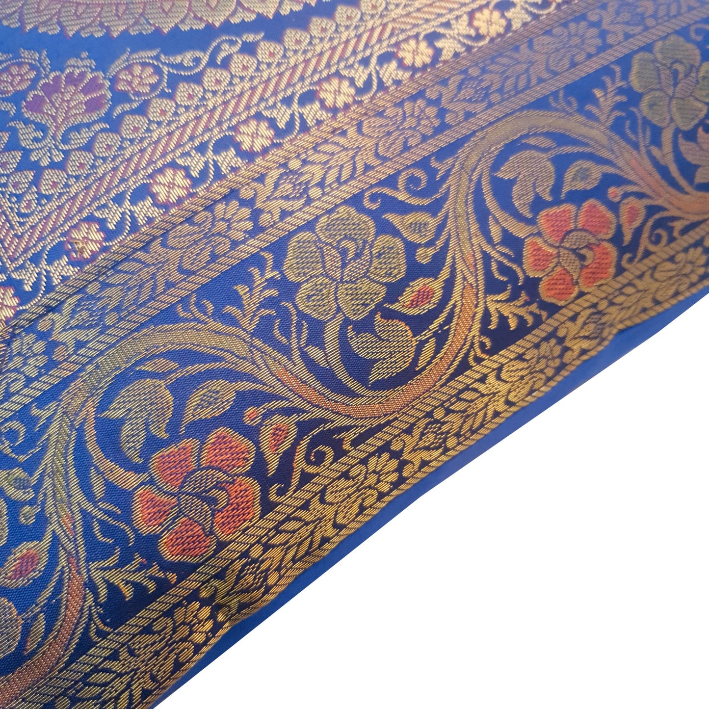 16x16 Inch Blue Cushion Covers Indian Mandala Woven Zari Brocade Banarasi Silk