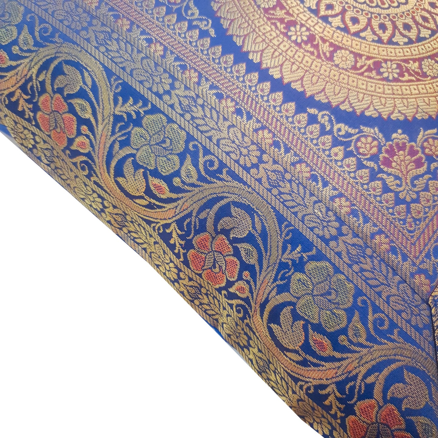 16x16 Inch Blue Cushion Covers Indian Mandala Woven Zari Brocade Banarasi Silk