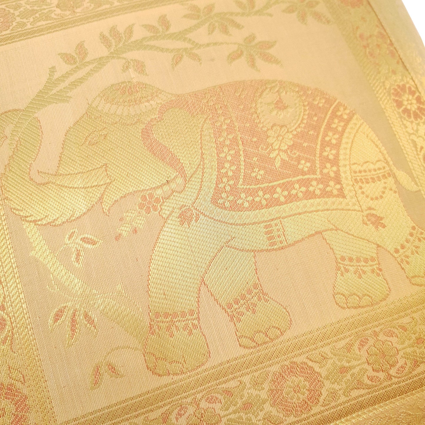16x16 Inch Peach Cushion Cover Elephant Woven Zari Brocade Banarasi Silk Decor