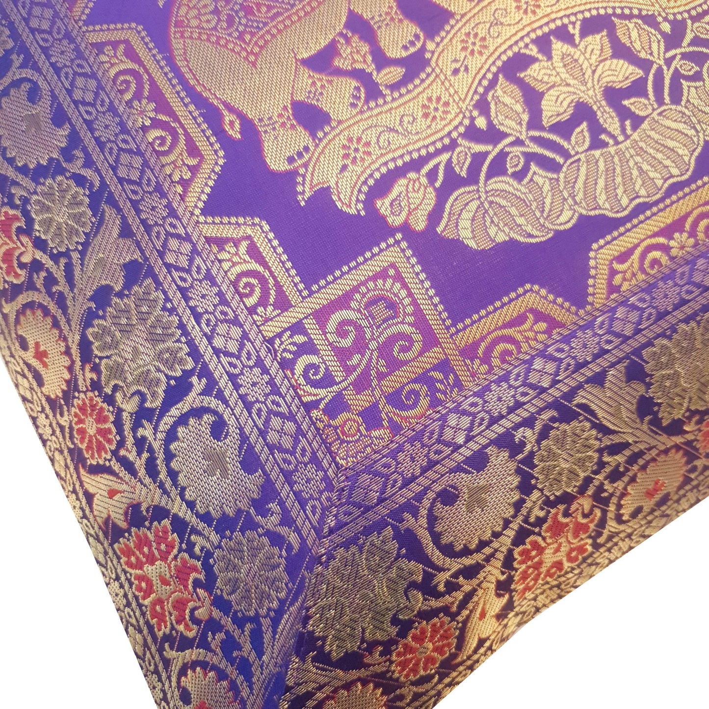 16x16 Inch Purple Cushion Cover Elephant Woven Zari Brocade Banarasi Silk Decor