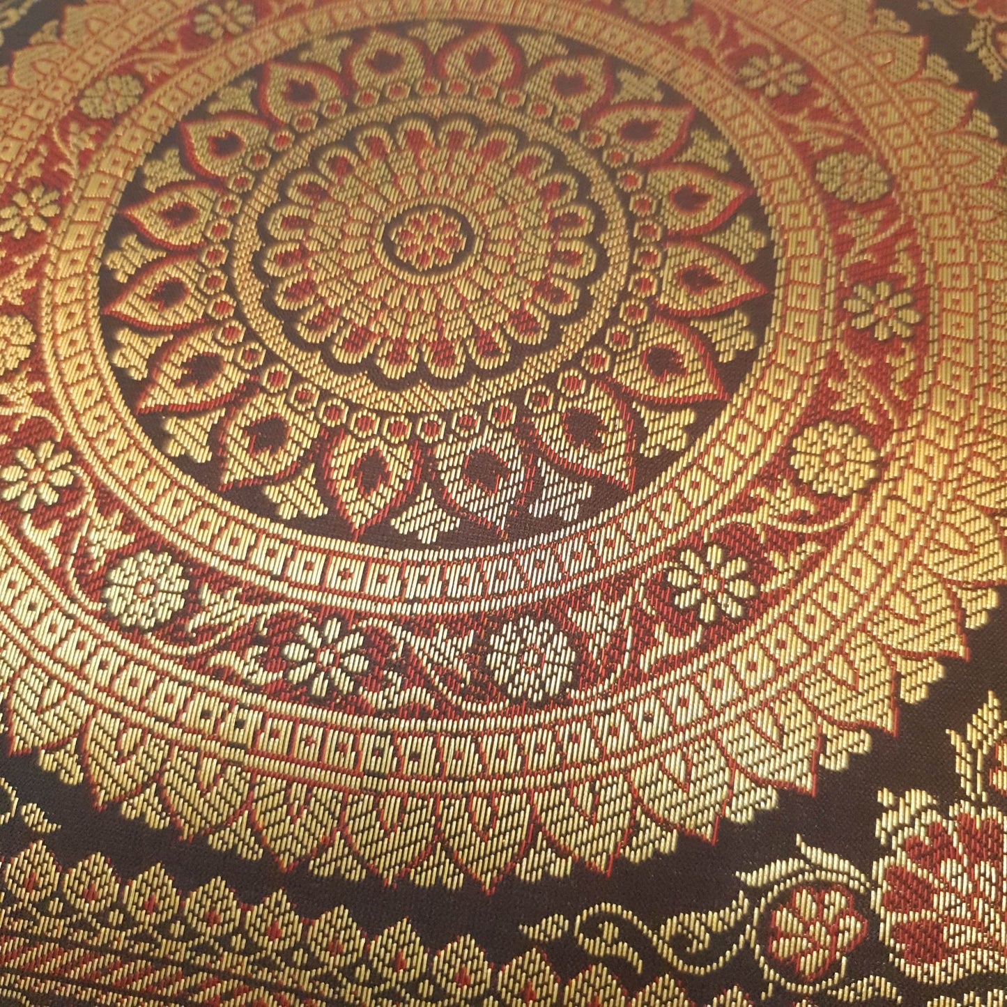 16x16 Inch Black Cushion Covers Indian Woven Zari Brocade Banarasi Silk Mandala
