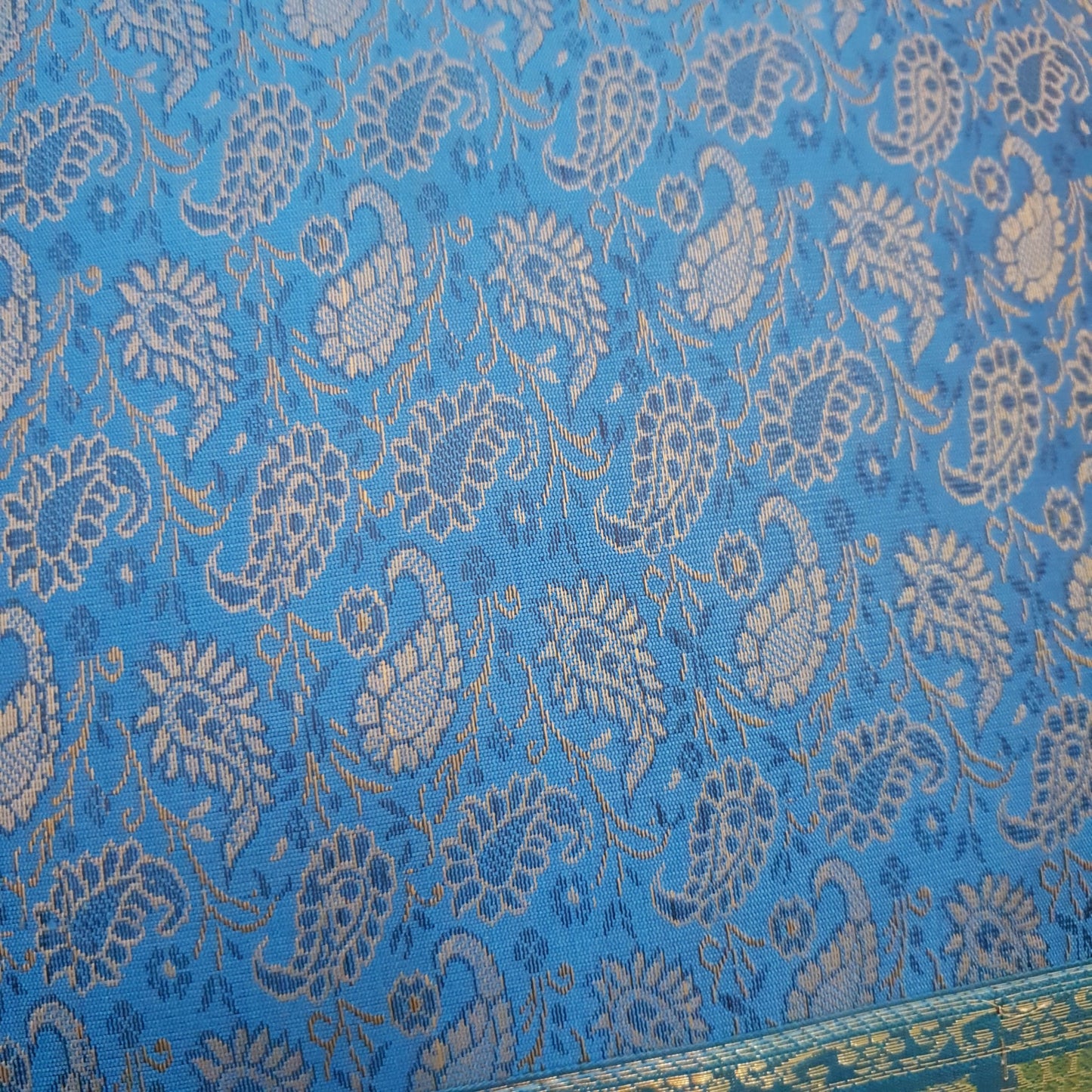 16X16 Inch Banarasi Turquoise Blue Zari Brocade Silk Paisley Cushion Covers