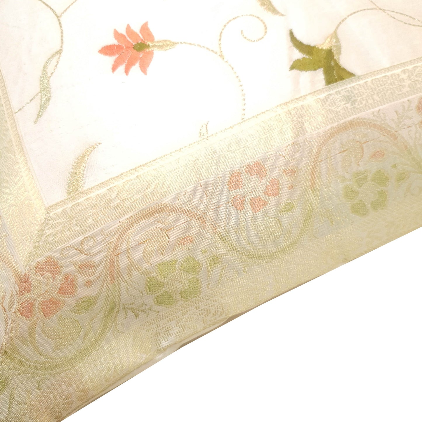 16x16 Inch White Cushion Covers Floral Embroidered Zari Brocade Banarasi Silk