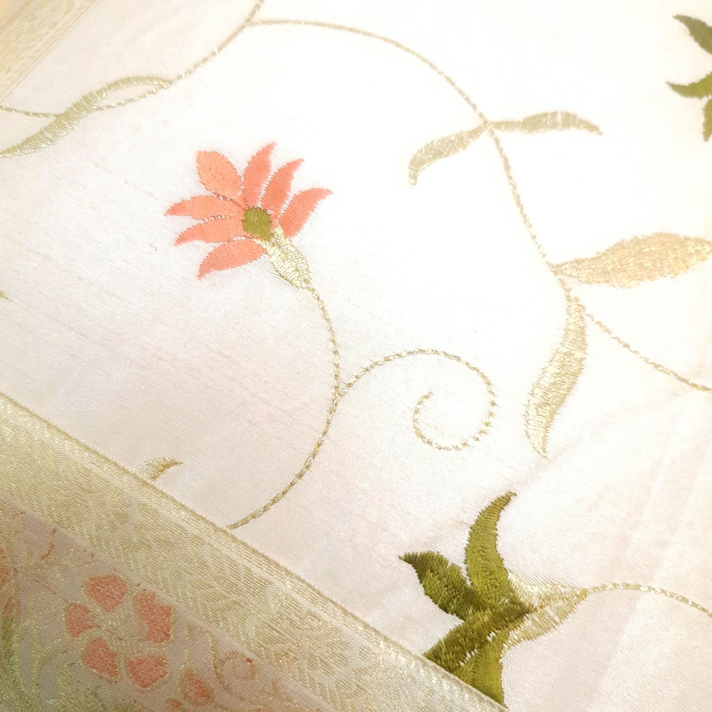 16x16 Inch White Cushion Covers Floral Embroidered Zari Brocade Banarasi Silk