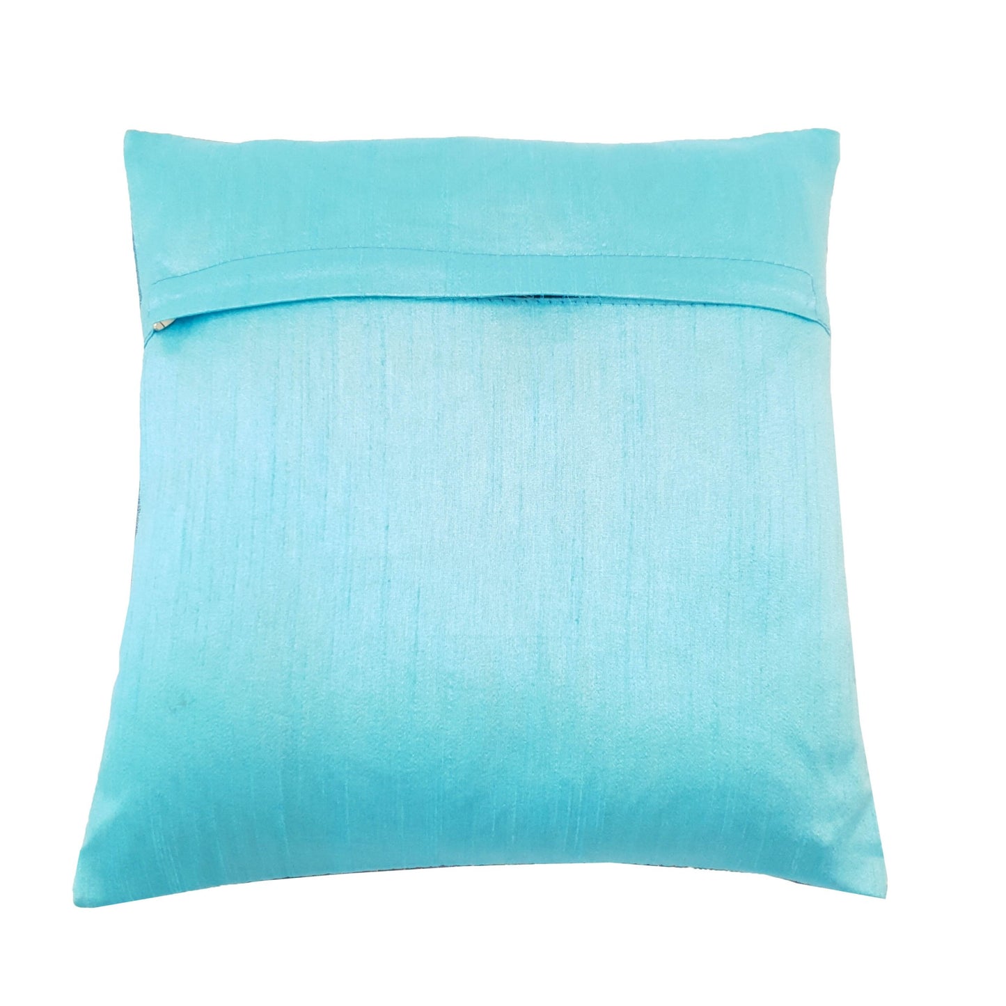 12x12 Inch Cushion Cover Turquoise Blue Banarasi Woven Peacock Zari Brocade Silk
