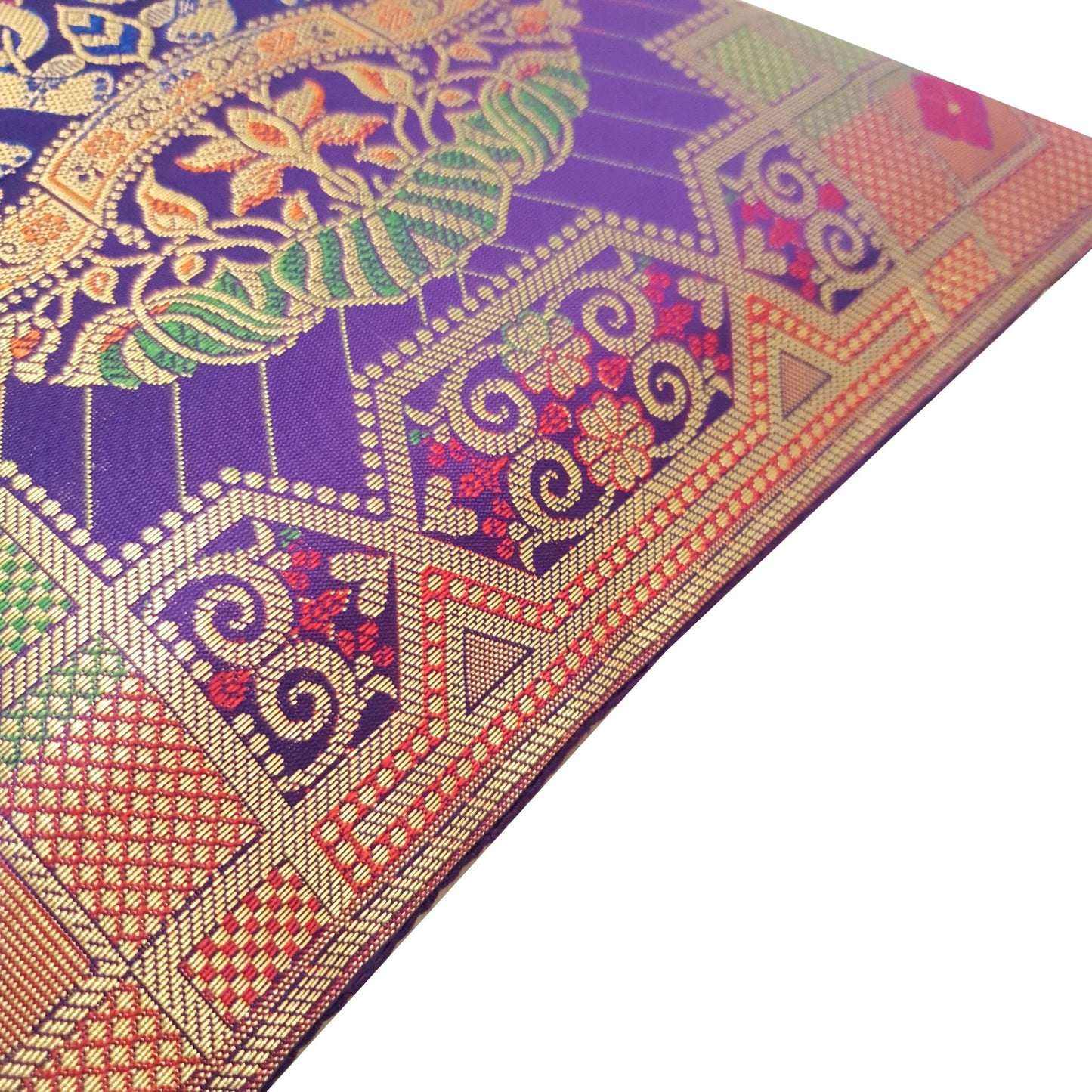 12x12 Inch Purple Cushion Cover Banarasi Decor Elephant Woven Zari Brocade Silk