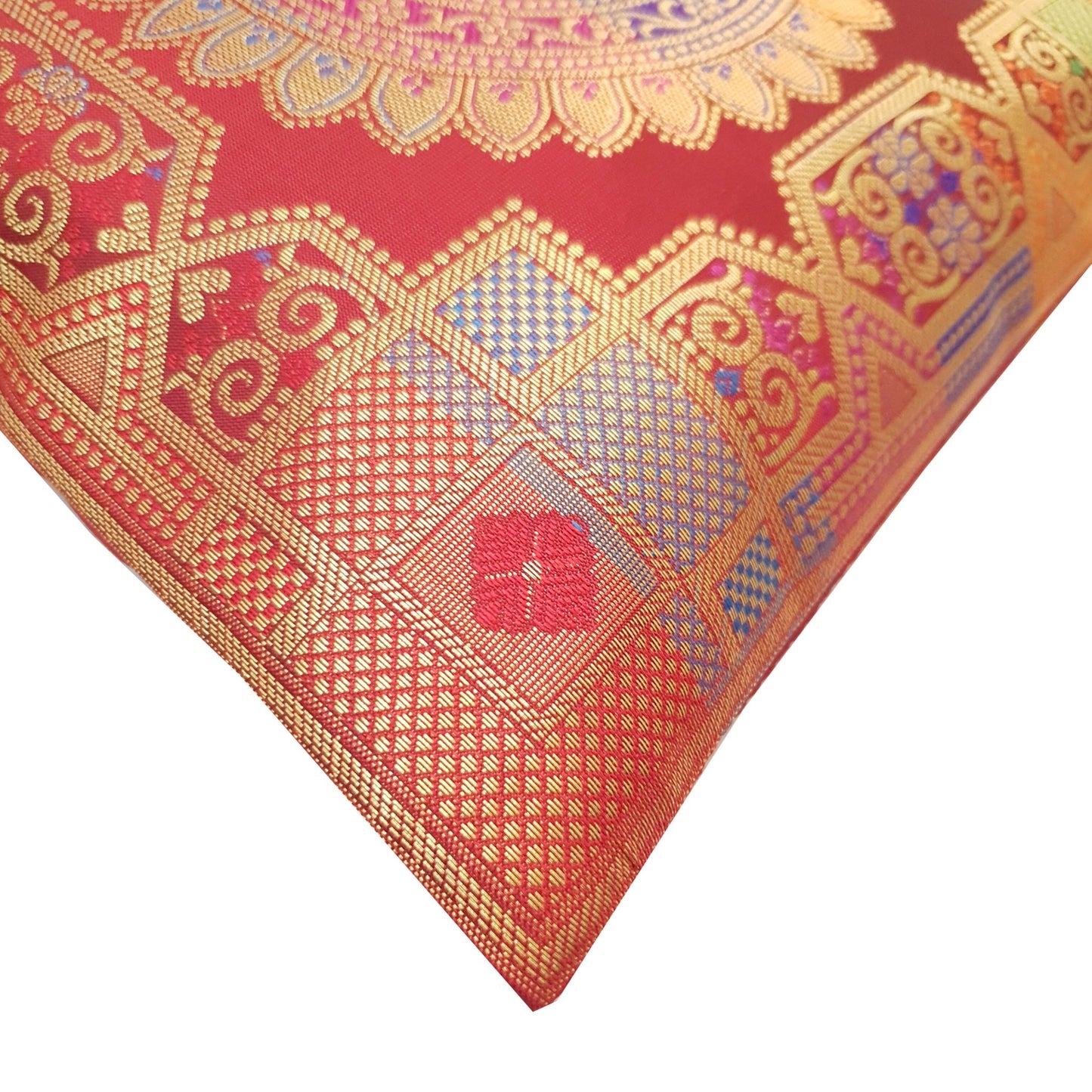 12x12 Inch Cushion Covers Indian Banarasi Mandala Woven Zari Brocade Silk Maroon