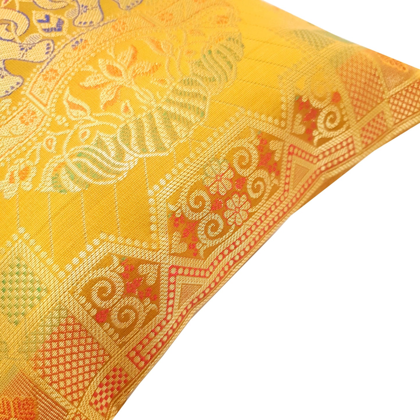 12x12 Inch Cushion Cover Banarasi Indian Mustard Elephant Woven Brocade Silk