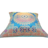 12x12 Inch Cushion Cover Turquoise Blue Banarasi Mandala Woven Zari Brocade Silk