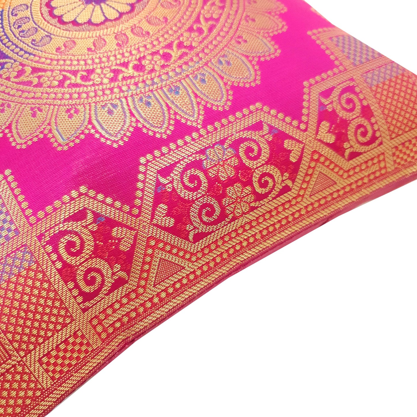 Pink 12x12 Inch Cushion Covers Indian Banarasi Mandala Woven Zari Brocade Silk
