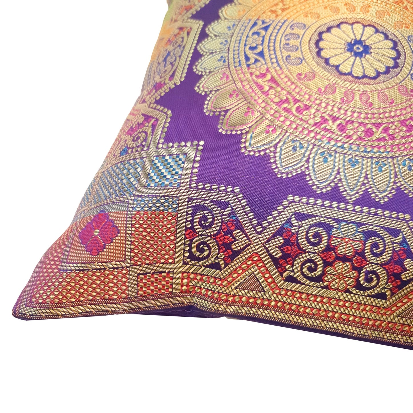 Purple 12x12 Inch Cushion Covers Indian Banarasi Mandala Woven Zari Brocade Silk