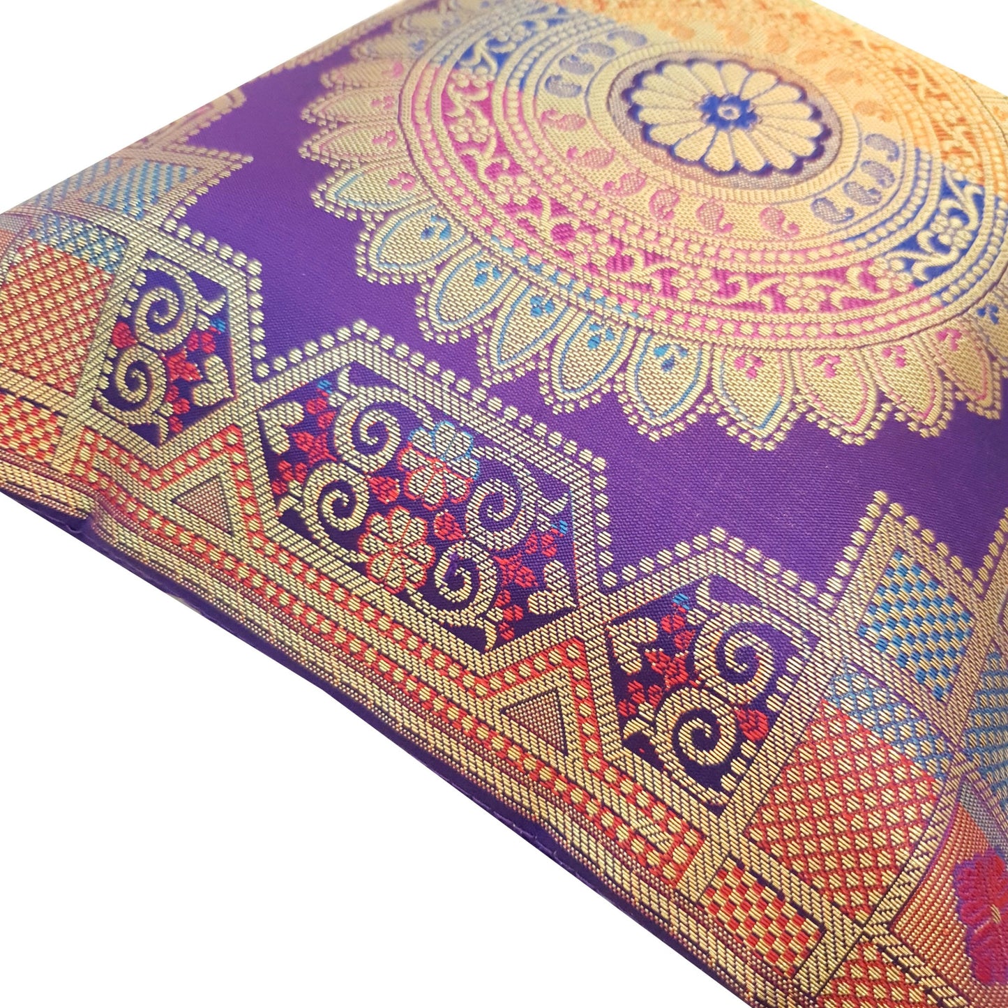 Purple 12x12 Inch Cushion Covers Indian Banarasi Mandala Woven Zari Brocade Silk