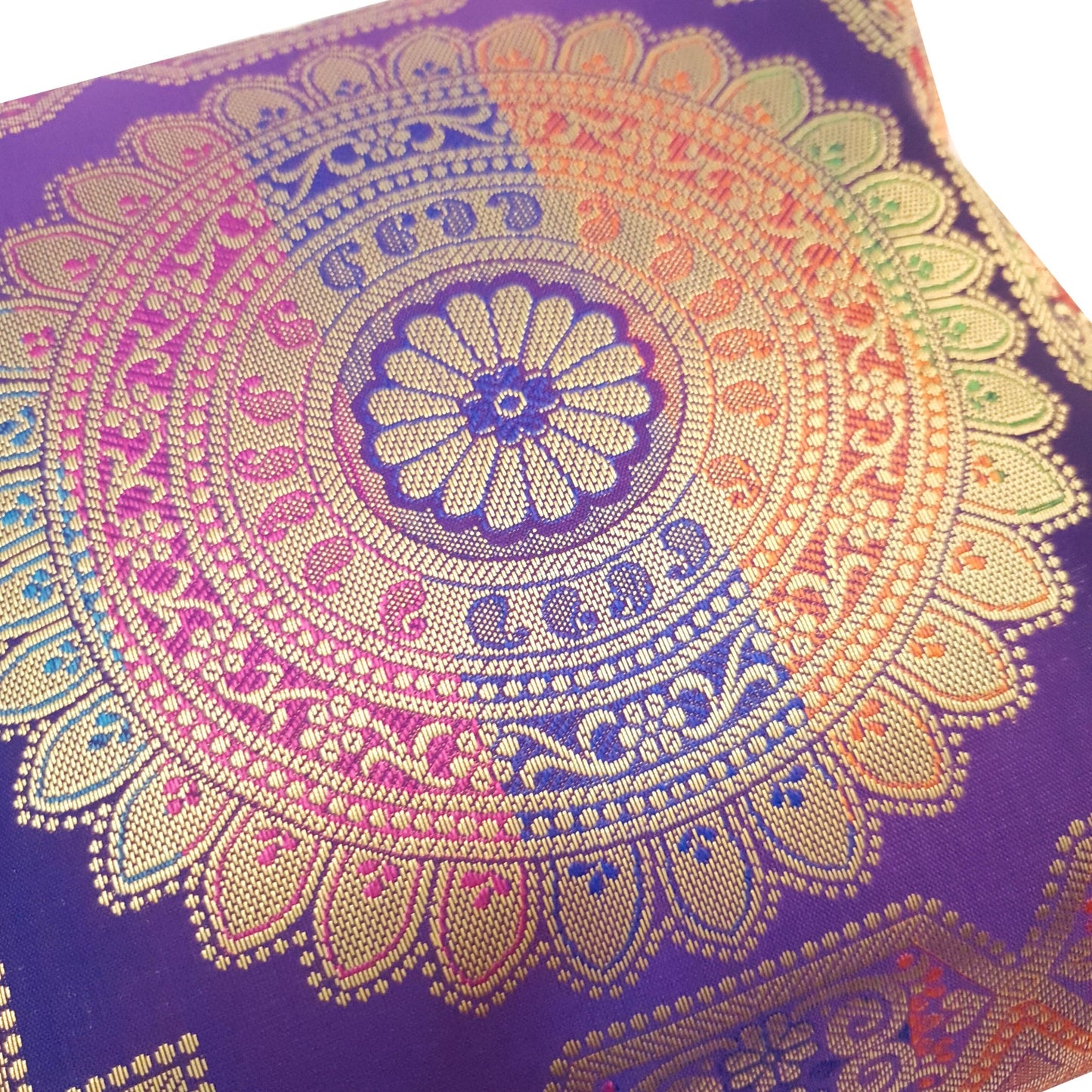 Purple 12x12 Inch Cushion Covers Indian Banarasi Mandala Woven Zari Brocade Silk