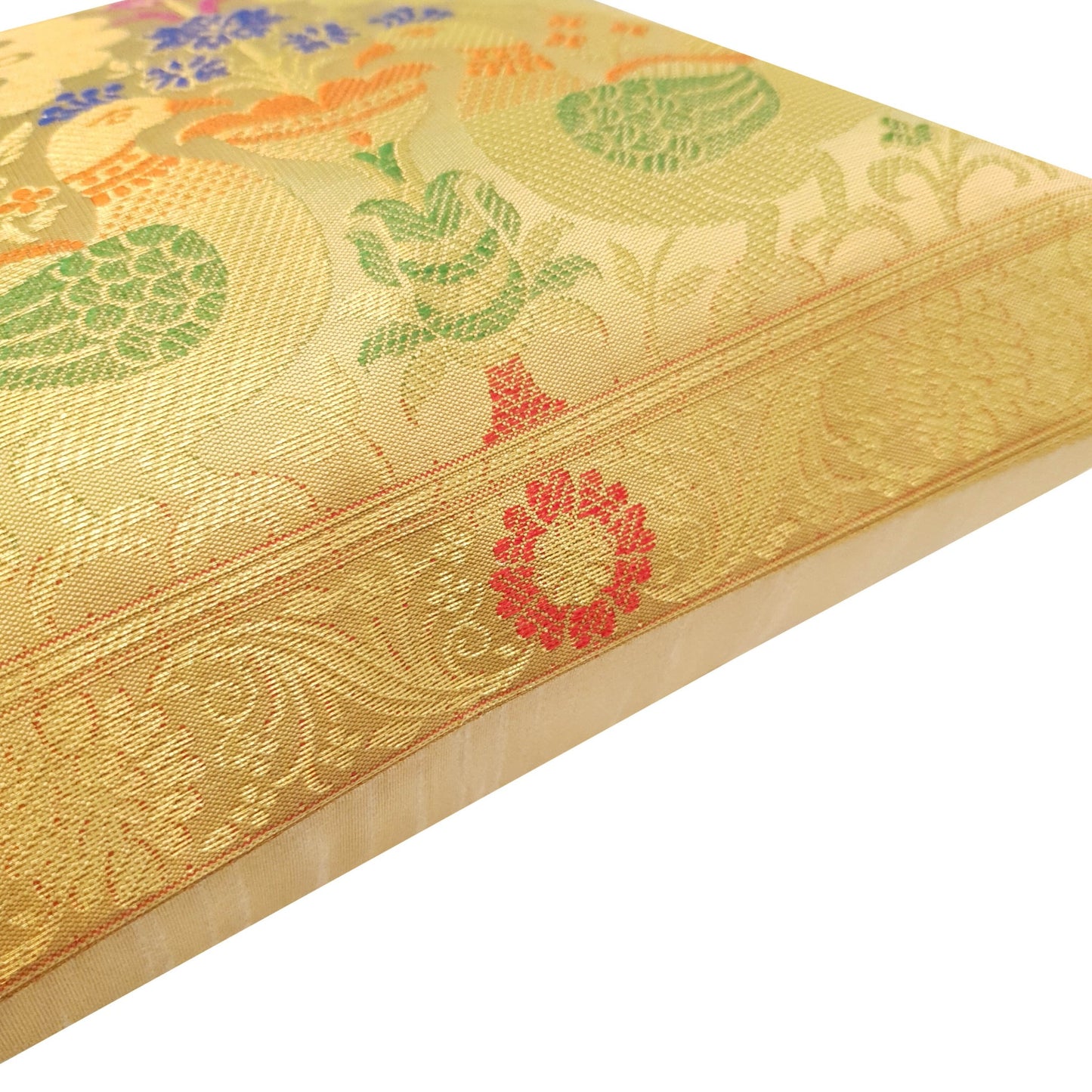 12x12 Inch Cushion Cover Beige Banarasi Decor Woven Peacock Zari Brocade Silk
