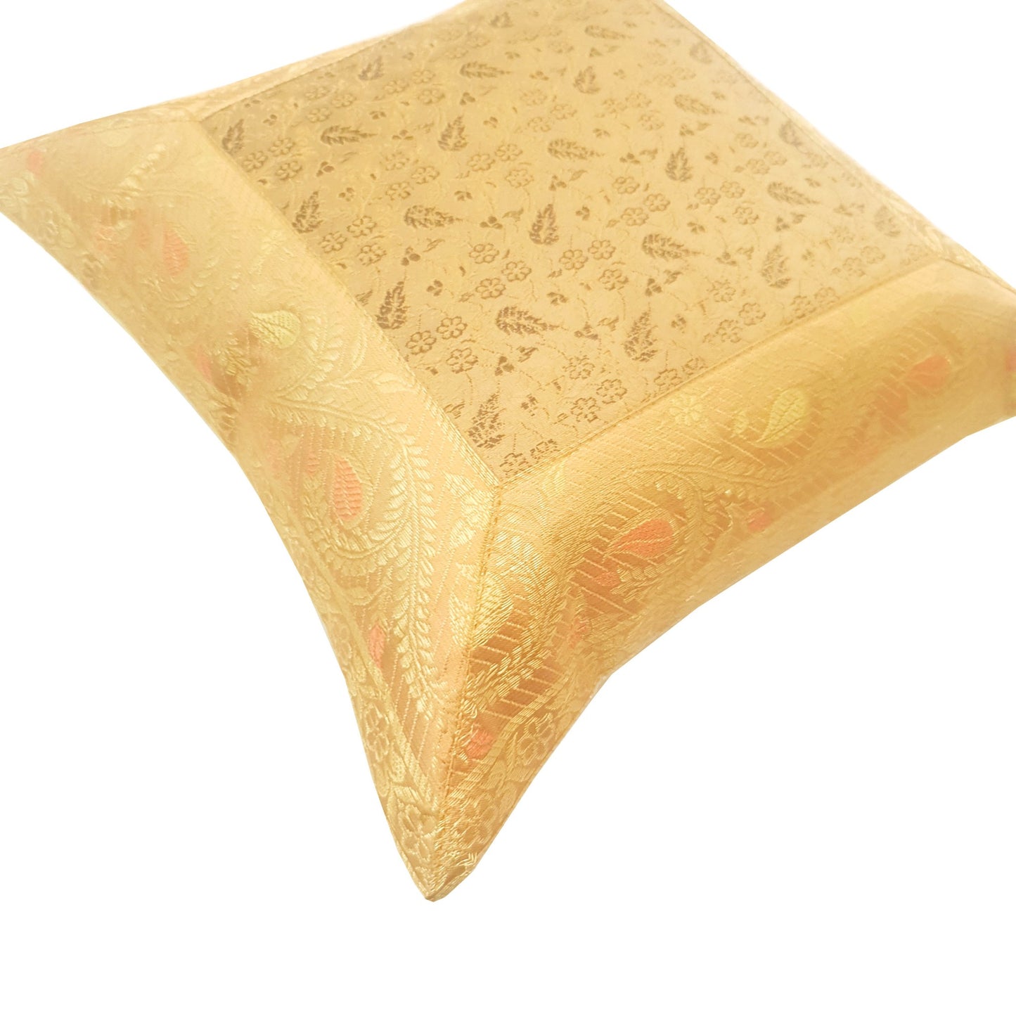 12x12 Inch Floral Cushion Pillow Cover Silk Banarasi Decor Woven Zari Brocade