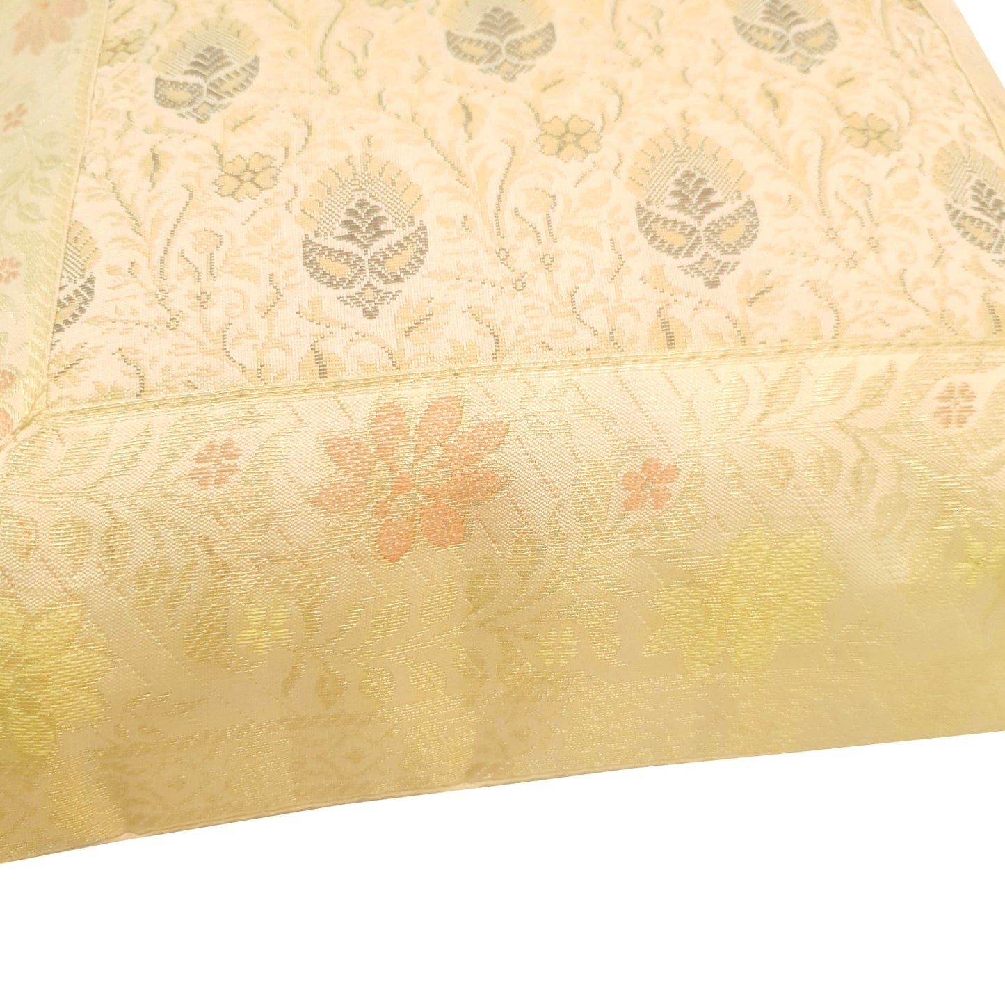 12x12 Inch Indian Woven Zari Brocade Banarasi Silk Floral Cream Cushion Covers
