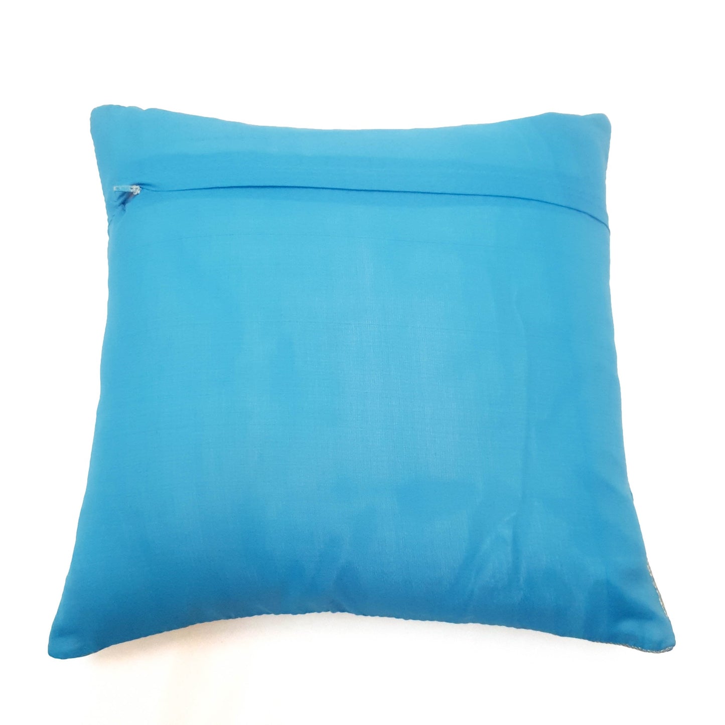 16X16 Inch Banarasi Cushion Covers Zari Brocade Silk MultiColor Blue Check Decor