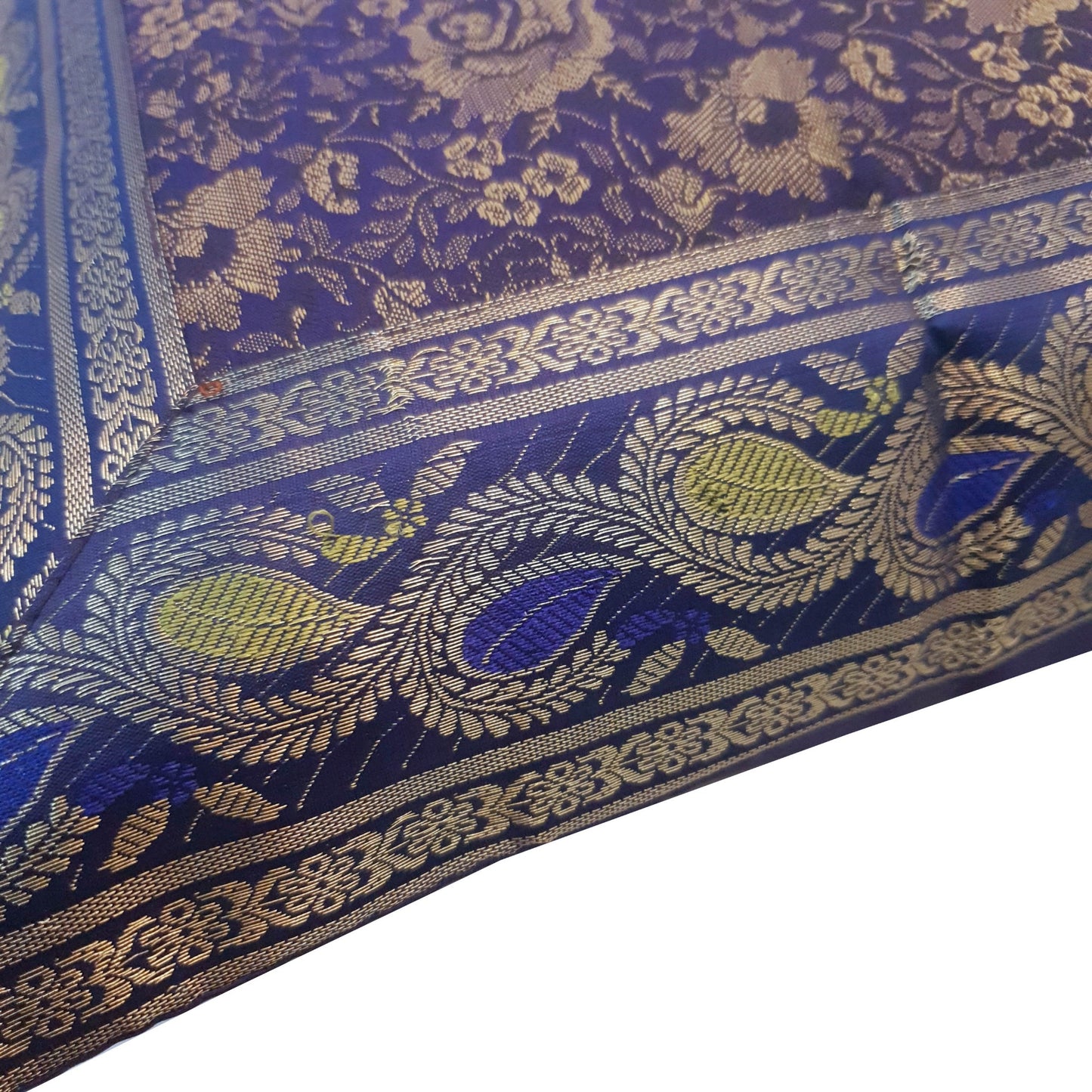 16x16 Inch Blue Cushion Cover Floral Woven Zari Brocade Banarasi Silk Home Decor