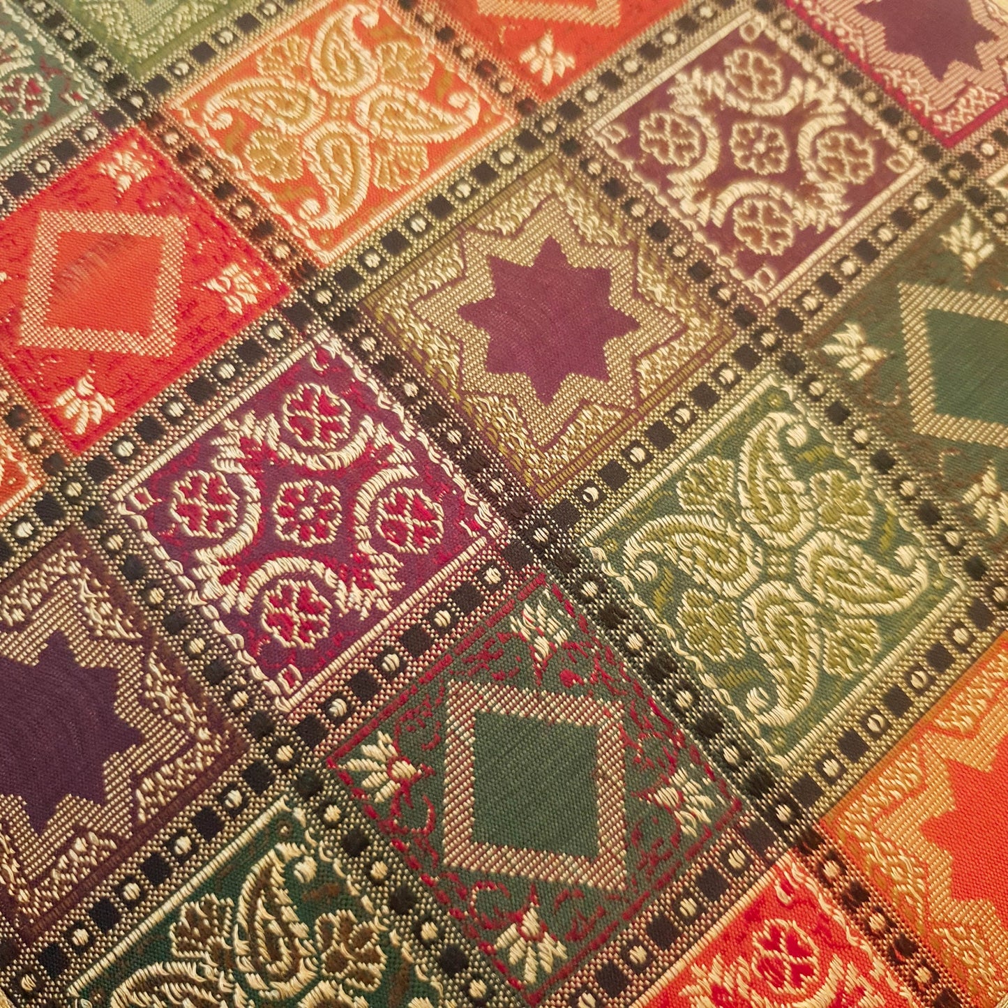16X16 Inch Banarasi Cushion Covers Zari Brocade Silk Multi-Color Checks Decor