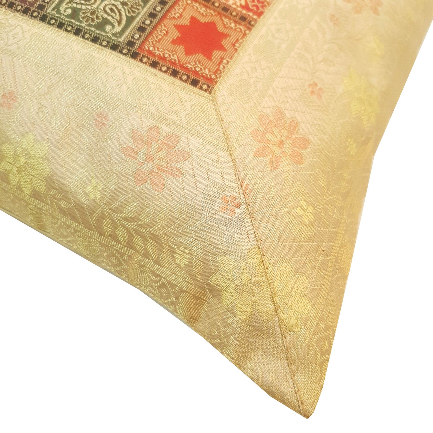 16X16 Inch Banarasi Cushion Covers Zari Brocade Silk Multi-Color Checks Decor