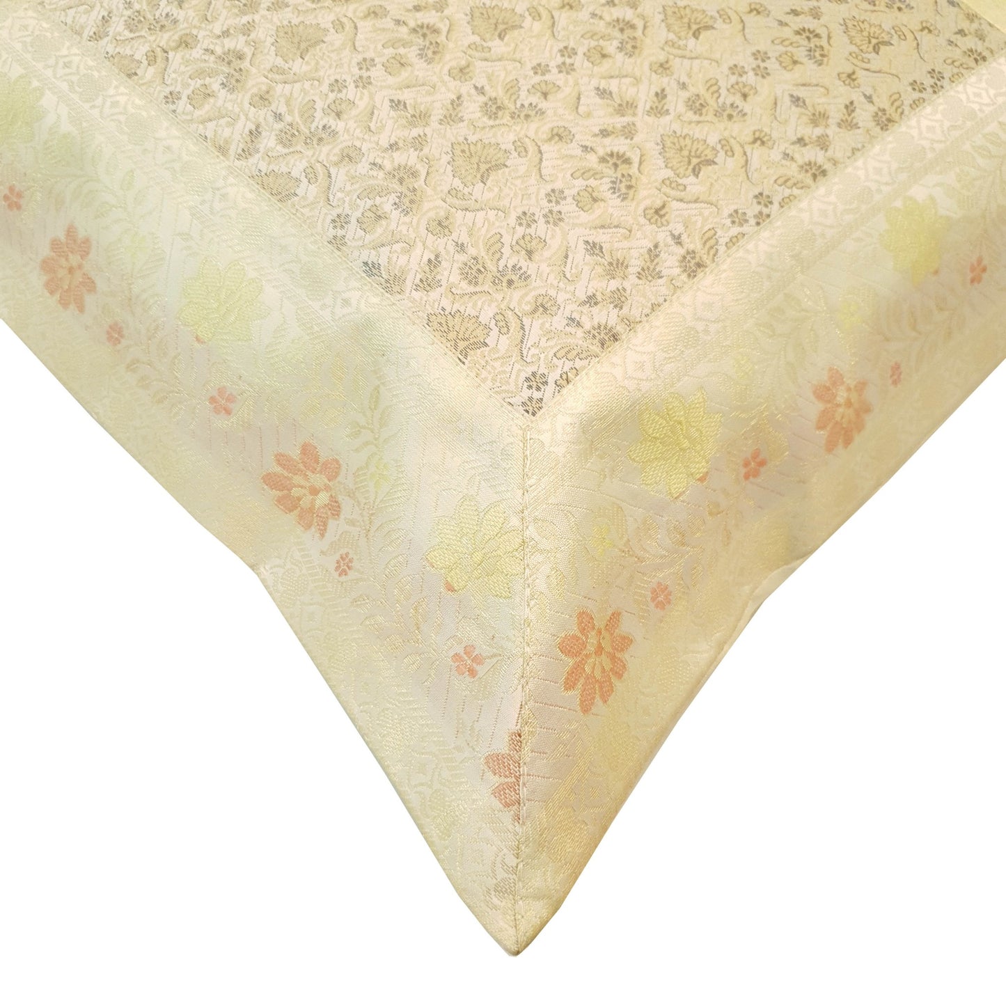 16x16 Inch White Cushion Covers Floral Woven Zari Brocade Banarasi Silk Decor