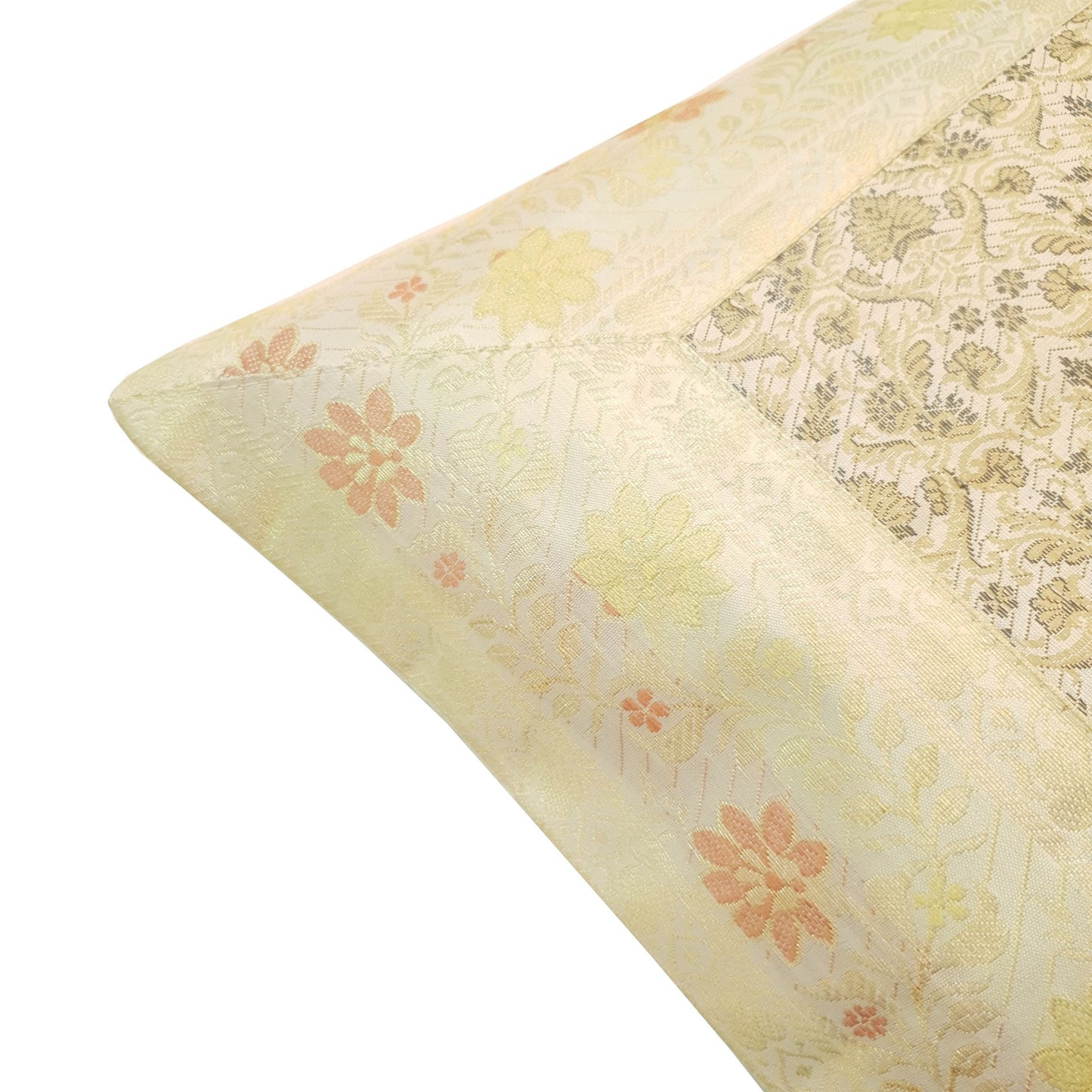 16x16 Inch White Cushion Covers Floral Woven Zari Brocade Banarasi Silk Decor
