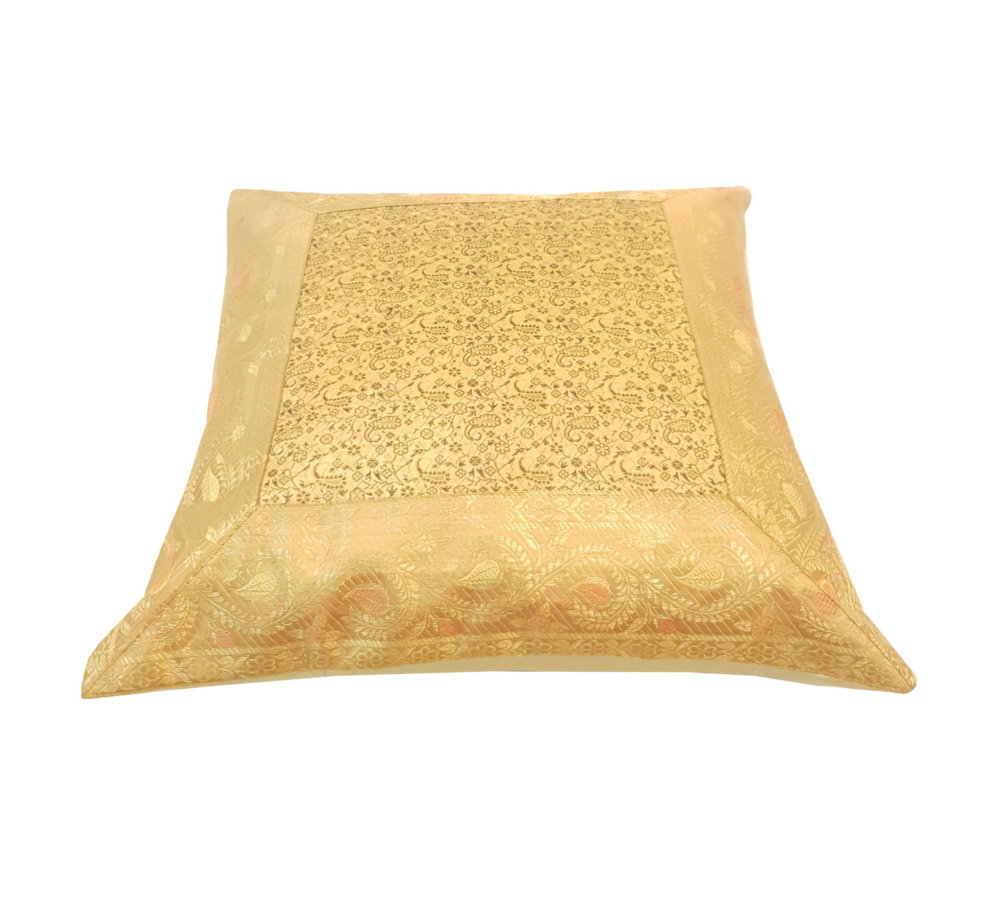 16X16 Inch Banarasi Cushion Covers Zari Brocade Silk Paisley Indian Home Decor