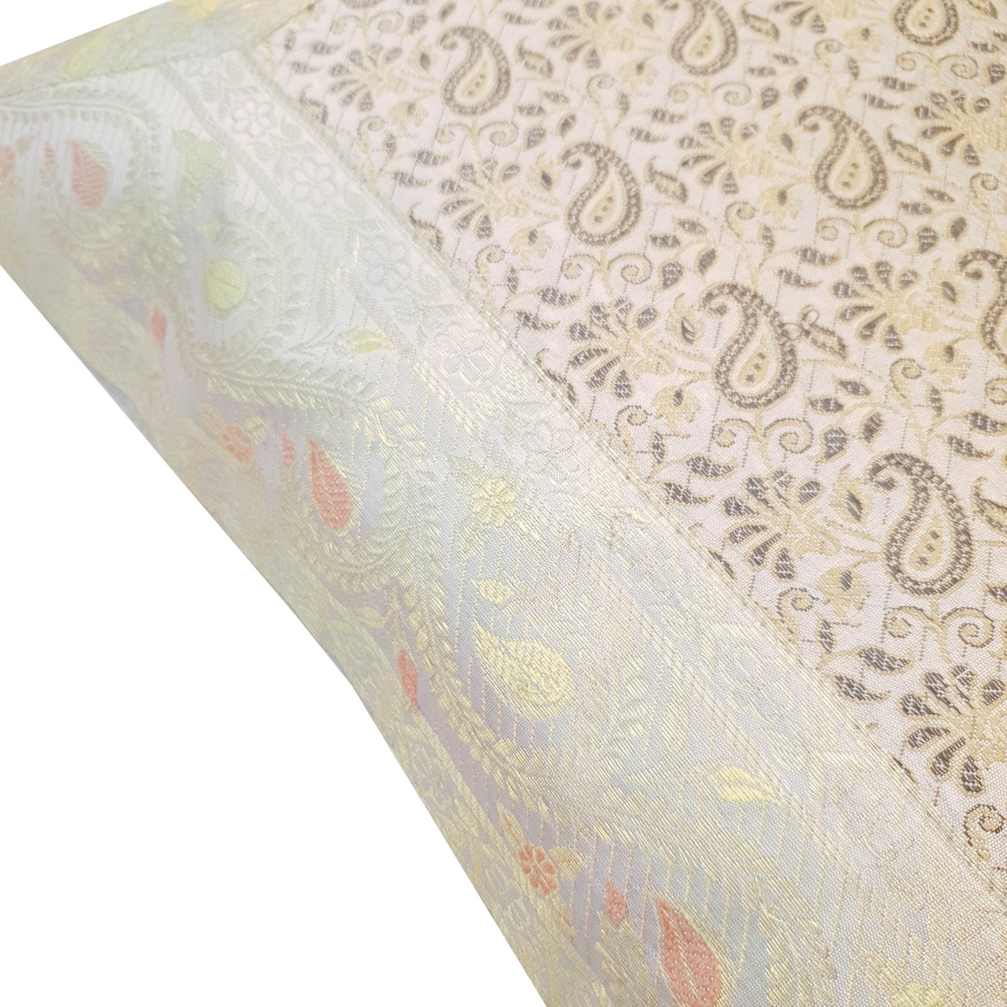 16X16 Inch Banarasi Cushion Covers Gray Zari Brocade Silk Paisley Home Decor